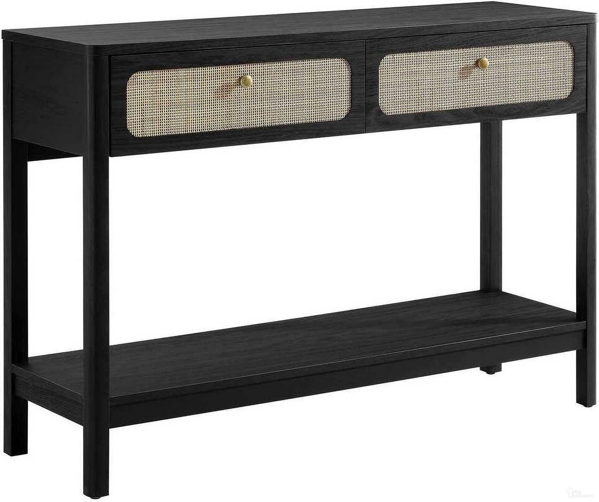 The appearance of Chaucer Wood Entryway Console Table In Black designed by Modway in the modern / contemporary interior design. This black piece of furniture  was selected by 1StopBedrooms from Chaucer Collection to add a touch of cosiness and style into your home. Sku: EEI-6797-BLK. Material: Engineered Wood.