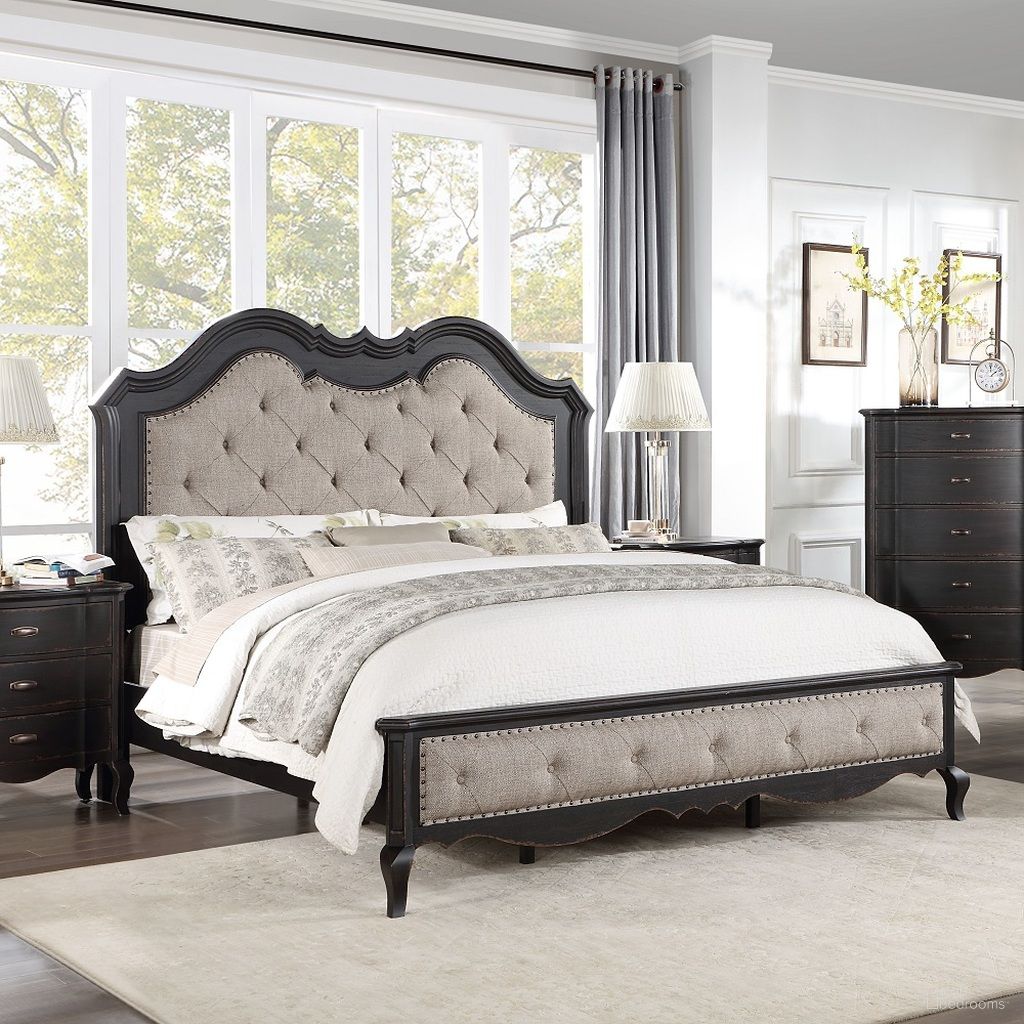 The appearance of Chelmsford Cal King Bed In Black and Beige designed by ACME in the rustic / southwestern interior design. This black and beige piece of furniture was selected by 1StopBedrooms from Chelmsford Collection to add a touch of cosiness and style into your home. Sku: BD02294CK1;BD02294CK2;BD02294CK3. Bed Type: Panel Bed. Material: Wood. Bed Size: California King.