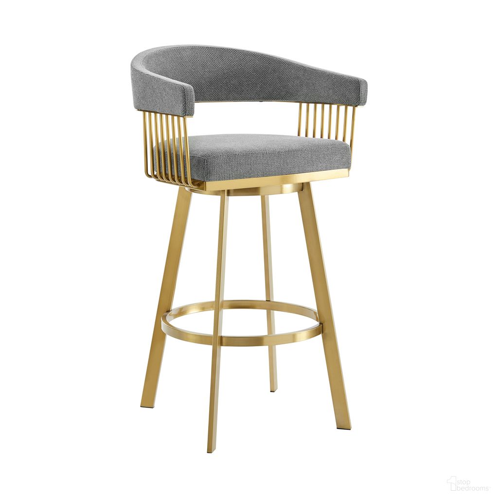 Chelsea 26 Inch Swivel Counter Stool with Gold Brushed Stainless Steel and Anchor Gray Fabric