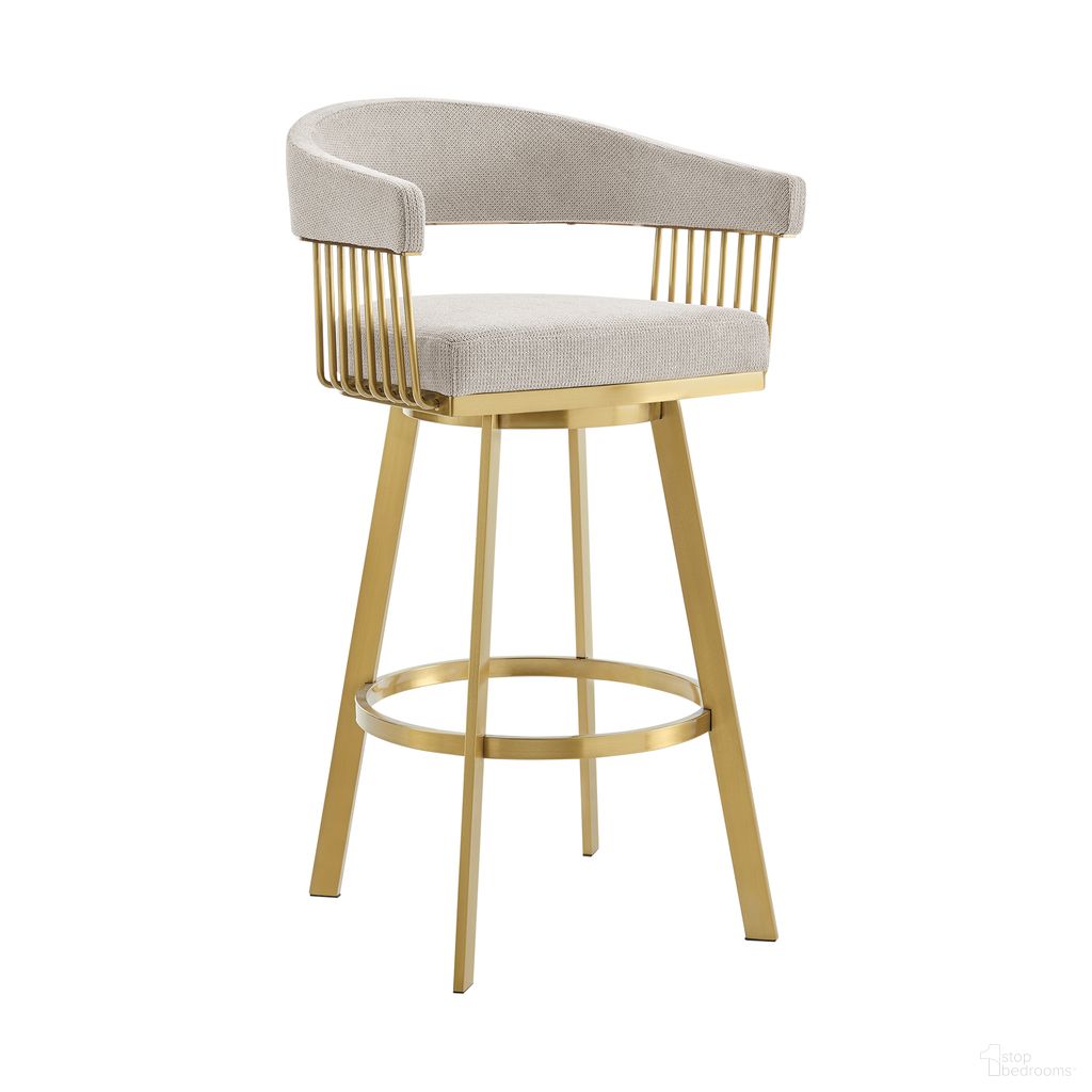 Chelsea 26 Inch Swivel Counter Stool with Gold Brushed Stainless Steel and Taupe Fabric
