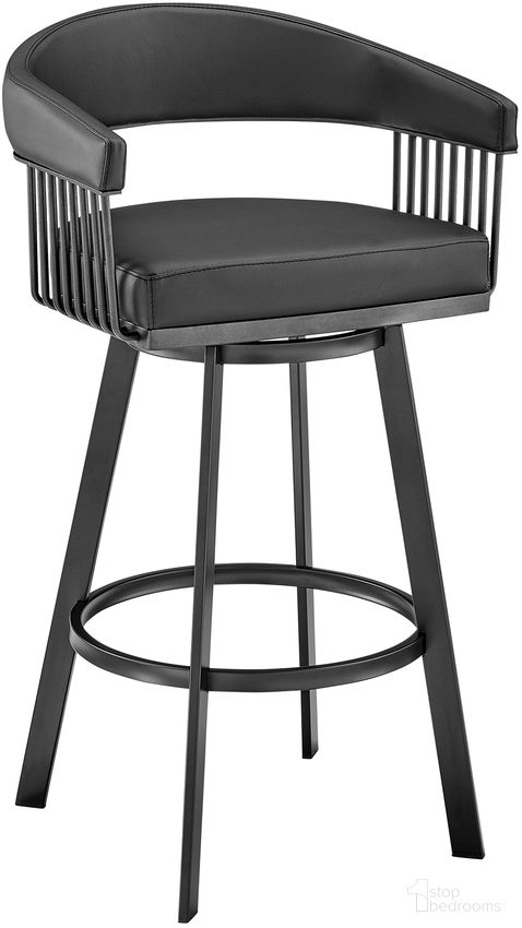 Chelsea 30 Inch Bar Height Swivel Bar Stool In Black Finish and Black Faux Leather