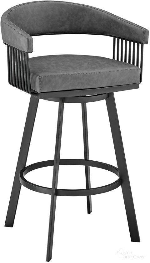 The appearance of Chelsea 30 Inch Bar Height Swivel Barstool In Black Finish and Gray Faux Leather designed by Armen Living in the modern / contemporary interior design. This dark gray piece of furniture was selected by 1StopBedrooms from Chelsea Collection to add a touch of cosiness and style into your home. Sku: LCCSBAMBVG30. Material: Iron.