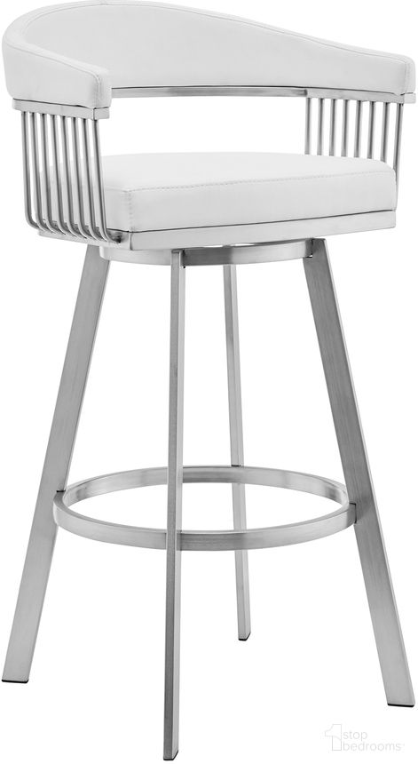 The appearance of Chelsea 30 Inch White Faux Leather and Brushed Stainless Steel Swivel Bar Stool designed by Armen Living in the modern / contemporary interior design. This white piece of furniture was selected by 1StopBedrooms from Chelsea Collection to add a touch of cosiness and style into your home. Sku: LCCSBABSWH30. Material: Stainless Steel.