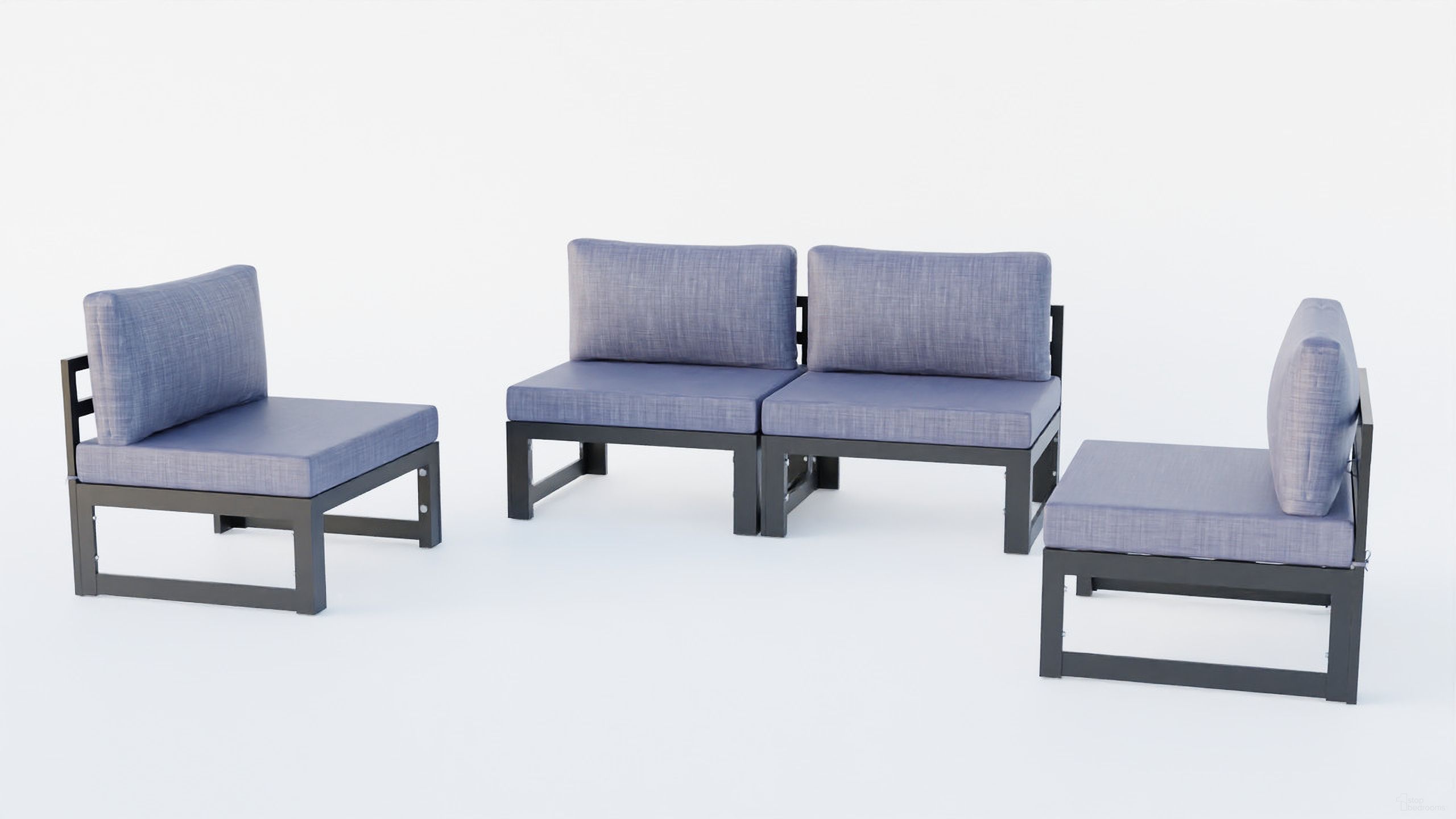 The appearance of Chelsea 4 Piece Patio Chairs with Cushions In Blue designed by LeisureMod in the modern / contemporary interior design. This blue piece of furniture  was selected by 1StopBedrooms from Chelsea Collection to add a touch of cosiness and style into your home. Sku: CSBL-4LBU. Material: Aluminum.