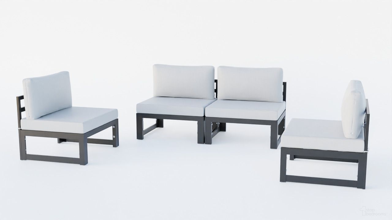 The appearance of Chelsea 4 Piece Patio Chairs with Cushions In Light Grey designed by LeisureMod in the modern / contemporary interior design. This light grey piece of furniture  was selected by 1StopBedrooms from Chelsea Collection to add a touch of cosiness and style into your home. Sku: CSBL-4LGR. Material: Aluminum.