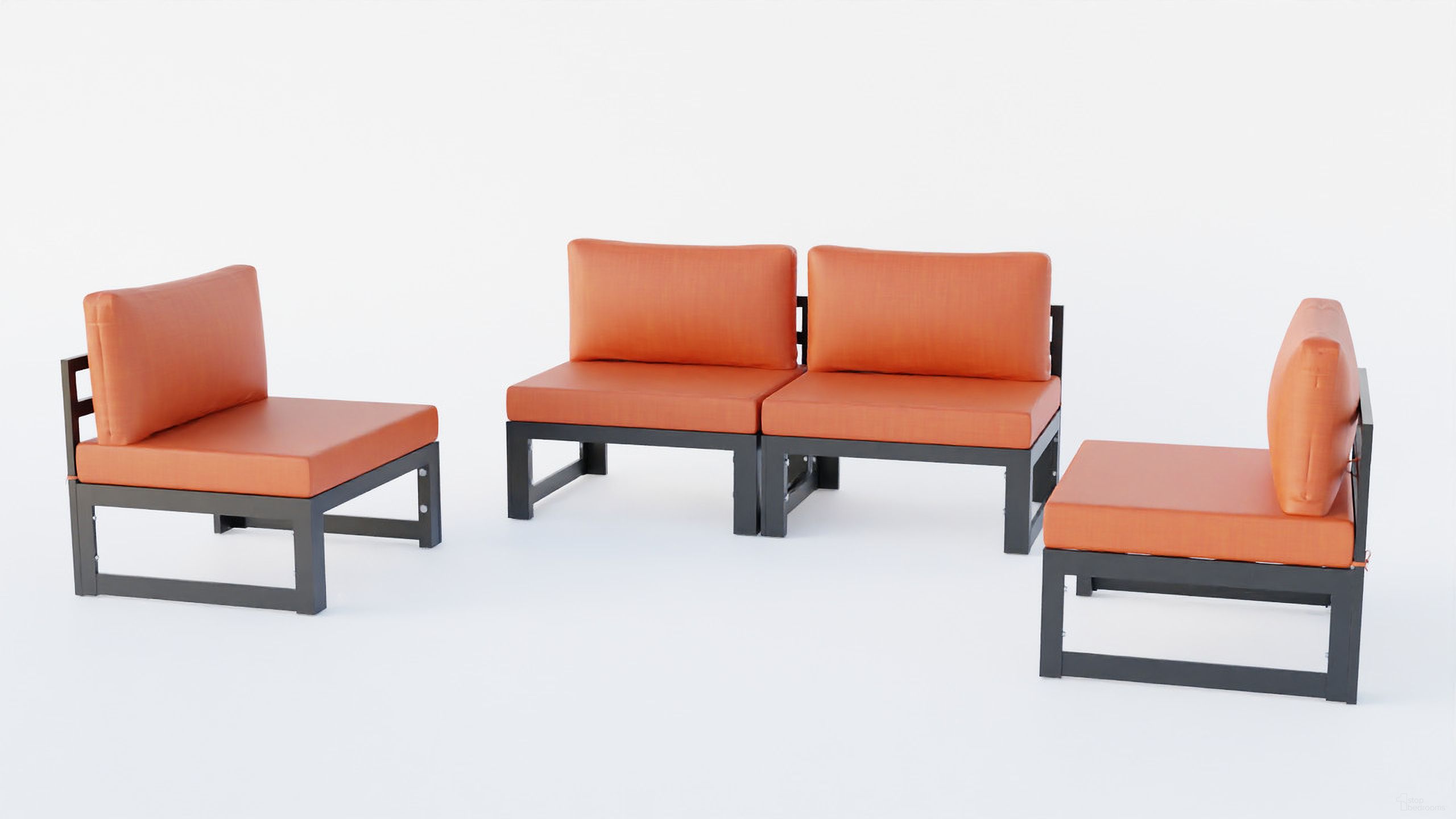 The appearance of Chelsea 4 Piece Patio Chairs with Cushions In Orange designed by LeisureMod in the modern / contemporary interior design. This orange piece of furniture  was selected by 1StopBedrooms from Chelsea Collection to add a touch of cosiness and style into your home. Sku: CSBL-4OR. Material: Aluminum.