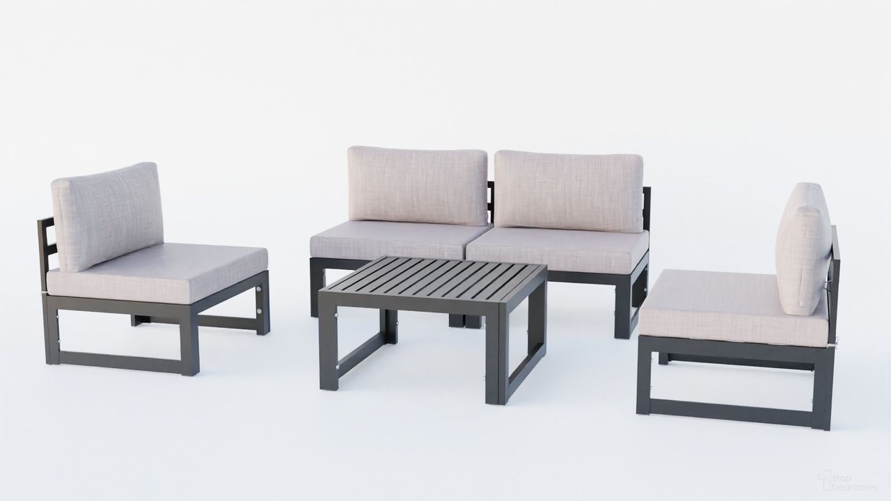 The appearance of Chelsea 5 Piece Patio Chairs and Coffee Table Set with Cushions In Beige designed by LeisureMod in the modern / contemporary interior design. This beige piece of furniture  was selected by 1StopBedrooms from Chelsea Collection to add a touch of cosiness and style into your home. Sku: CSTBL-4BG. Material: Aluminum.