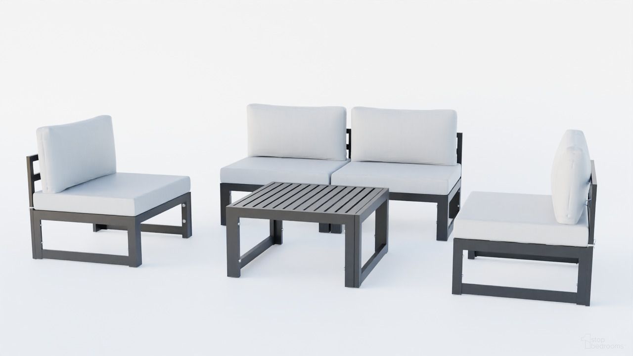 The appearance of Chelsea 5 Piece Patio Chairs and Coffee Table Set with Cushions In Light Grey designed by LeisureMod in the modern / contemporary interior design. This light grey piece of furniture  was selected by 1StopBedrooms from Chelsea Collection to add a touch of cosiness and style into your home. Sku: CSTBL-4LGR. Material: Aluminum.