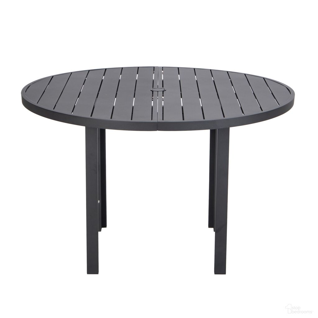 The appearance of Chelsea 60 Inch Round Outdoor Aluminum Dining Table In Black designed by LeisureMod in the modern / contemporary interior design. This black piece of furniture  was selected by 1StopBedrooms from Chelsea Collection to add a touch of cosiness and style into your home. Sku: CRT60BL. Material: Aluminum. Size: 59".