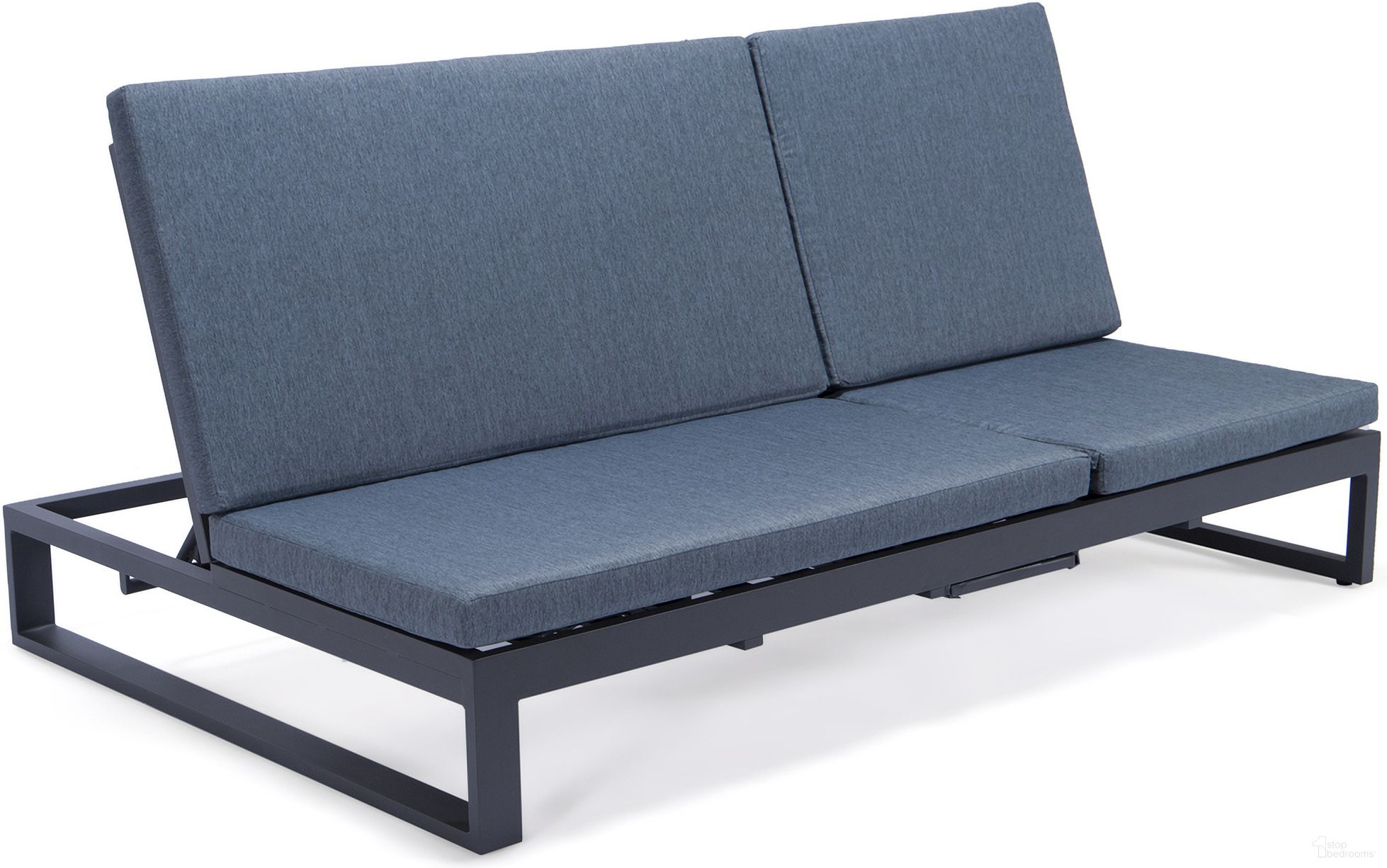 The appearance of Chelsea Convertible Lounge Reclining Double Chaise with Cushions In Blue designed by LeisureMod in the modern / contemporary interior design. This blue piece of furniture  was selected by 1StopBedrooms from Chelsea Collection to add a touch of cosiness and style into your home. Sku: CLBL-82BU. Material: Aluminum.