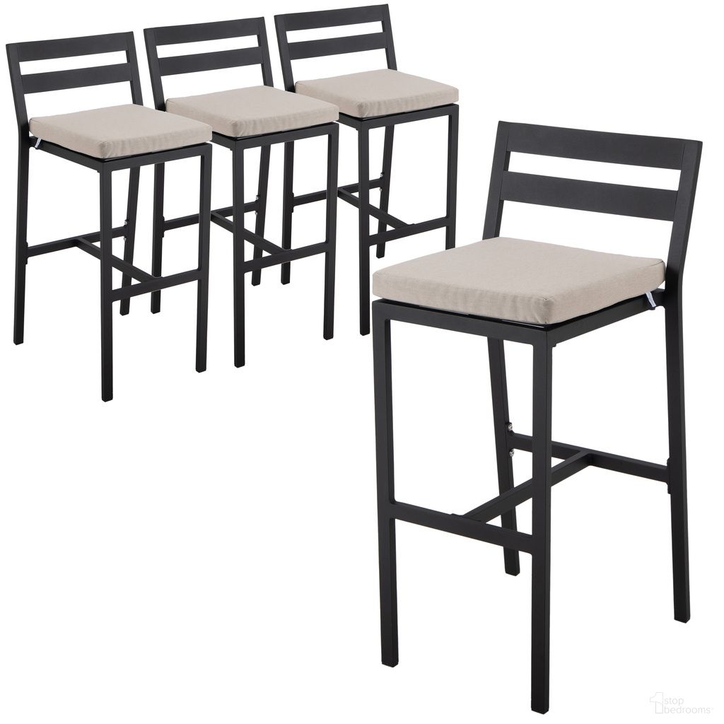 Chelsea Modern Aluminum Outdoor Bar Chair Set of 4 In Black with Beige Cushions