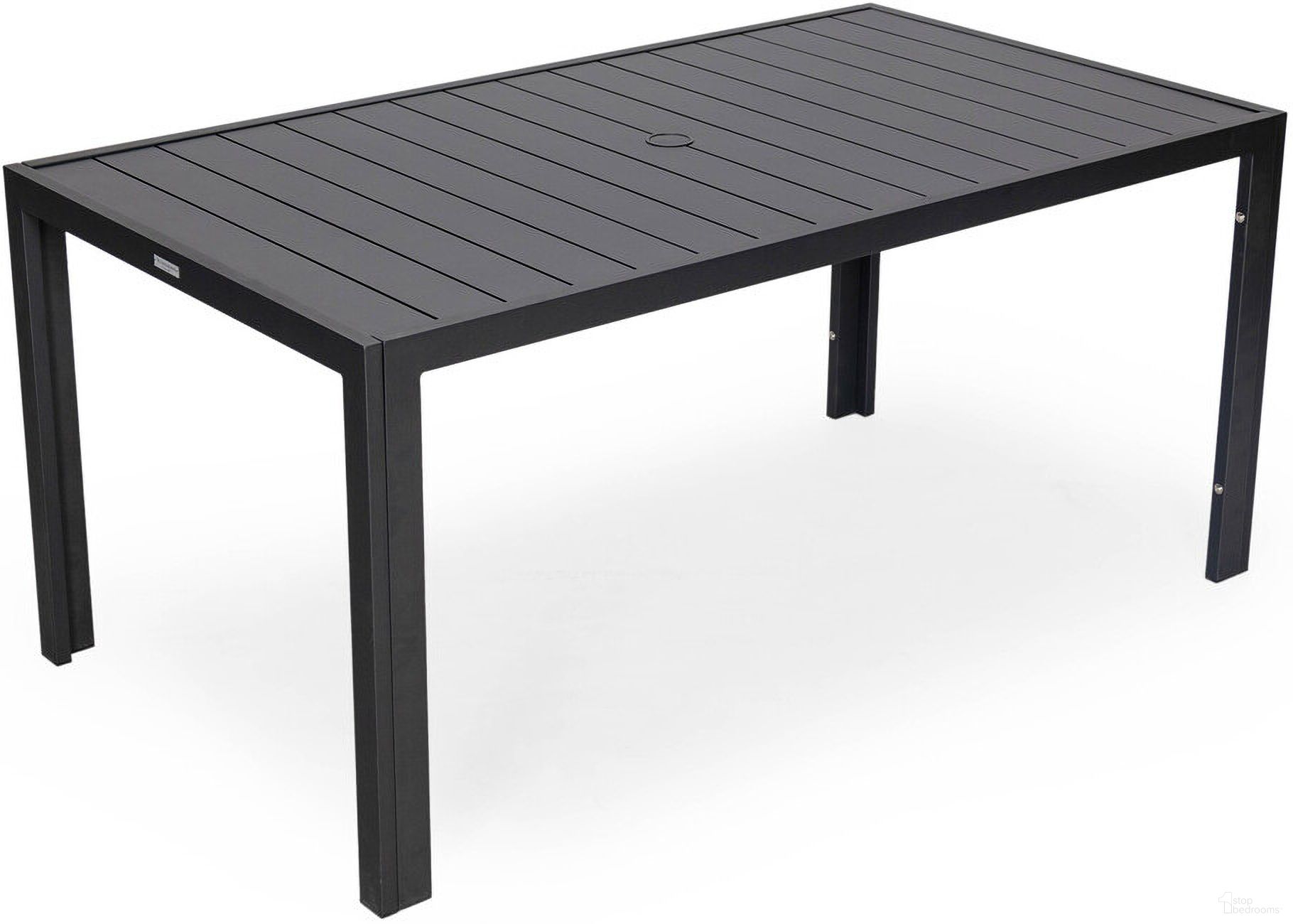 The appearance of Chelsea Outdoor 63" Dining Table In Black designed by LeisureMod in the modern / contemporary interior design. This black piece of furniture  was selected by 1StopBedrooms from Chelsea Collection to add a touch of cosiness and style into your home. Sku: CT63BL. Table Base Style: Legs. Material: Aluminum. Table Top Shape: Rectangular. Size: 64" x 36".