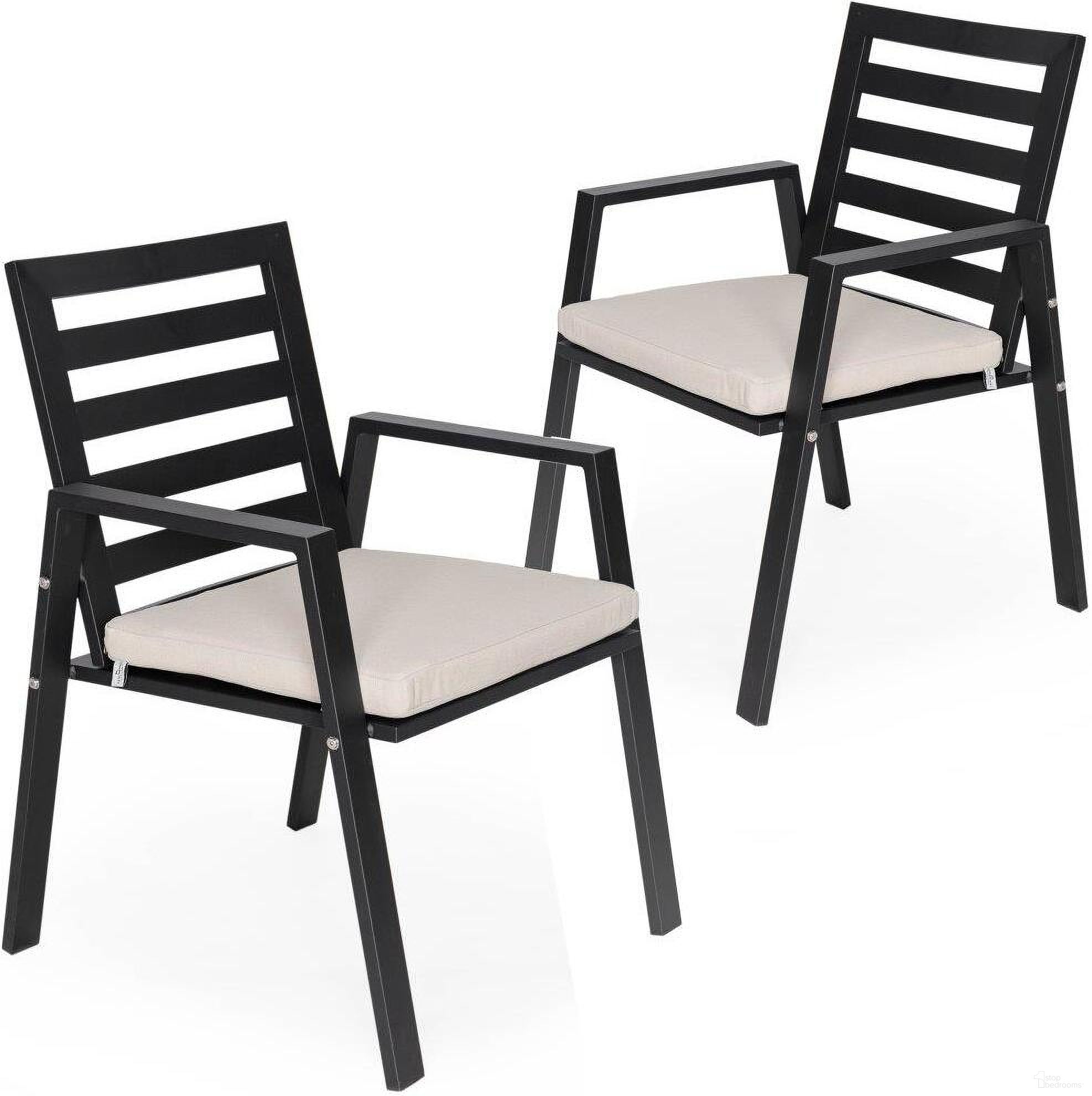 The appearance of Chelsea Patio Dining Armchair Set of 2 In Beige designed by LeisureMod in the modern / contemporary interior design. This beige piece of furniture was selected by 1StopBedrooms from Chelsea Collection to add a touch of cosiness and style into your home. Sku: CC20BL-BG2. Material: Aluminum.