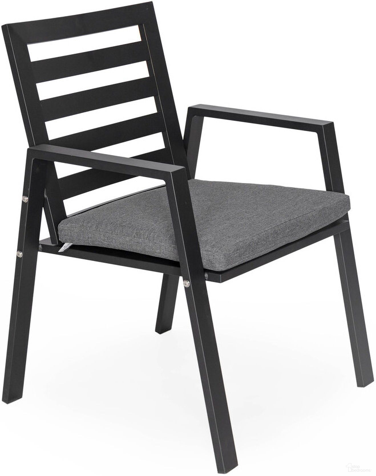 The appearance of Chelsea Patio Dining Armchair with Removable Cushions In Black designed by LeisureMod in the modern / contemporary interior design. This black piece of furniture  was selected by 1StopBedrooms from Chelsea Collection to add a touch of cosiness and style into your home. Sku: CC20BL-BL. Material: Aluminum.