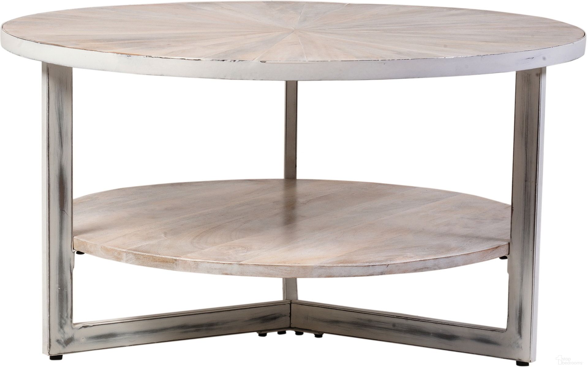 The appearance of Chelsea Round Coffee Table In Whitewash designed by Carolina Living in the modern / contemporary interior design. This white wash piece of furniture was selected by 1StopBedrooms from Chelsea Collection to add a touch of cosiness and style into your home. Sku: CT-3318-SH-WWWD. Material: Mango Wood.