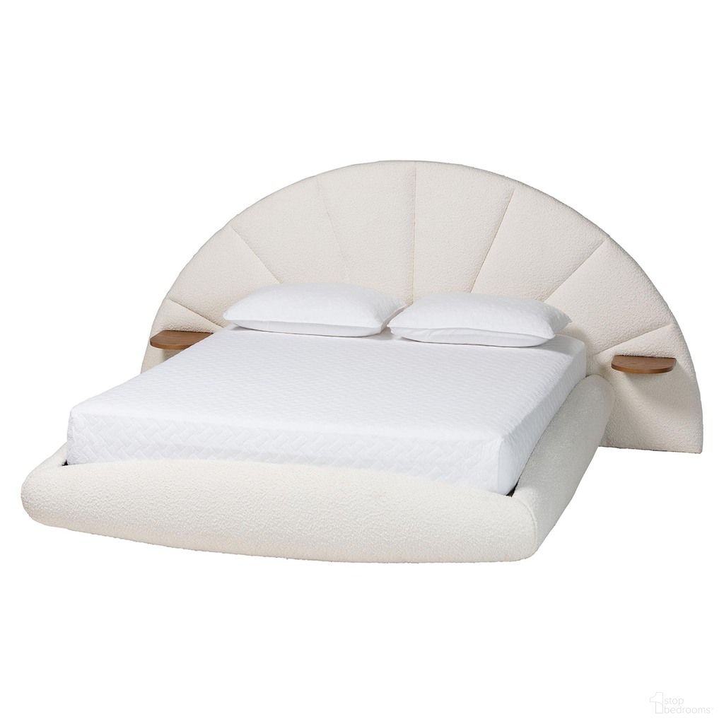 The appearance of Cherise Boucle Fabric King Floating Bed with Built-In Shelves In Cream and Walnut Brown designed by Baxton Studio in the modern / contemporary interior design. This cream/walnut brown piece of furniture was selected by 1StopBedrooms from Cherise Collection to add a touch of cosiness and style into your home. Sku: BBT61326-Floating Bed-Cream-King. Bed Type: Platform Bed. Bed Size: King. Material: Boucle Fabric.