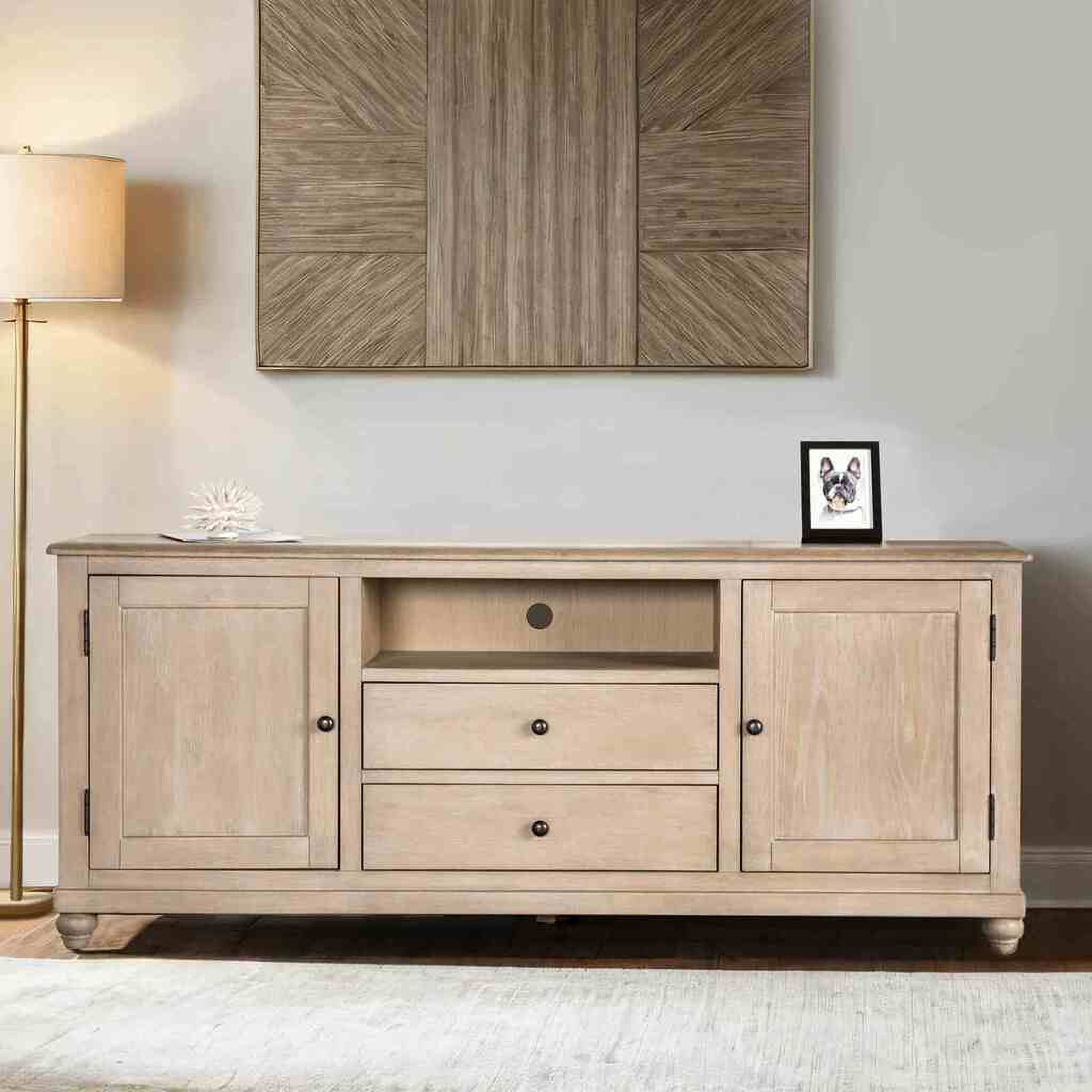 The appearance of Chesapeake 72 Inch TV Stand In Light White Wash designed by Furniture of America in the transitional interior design. This light white wash piece of furniture was selected by 1StopBedrooms from Chesapeake Collection to add a touch of cosiness and style into your home. Sku: FM49000AK-TV. Material: Solid Rubberwood.