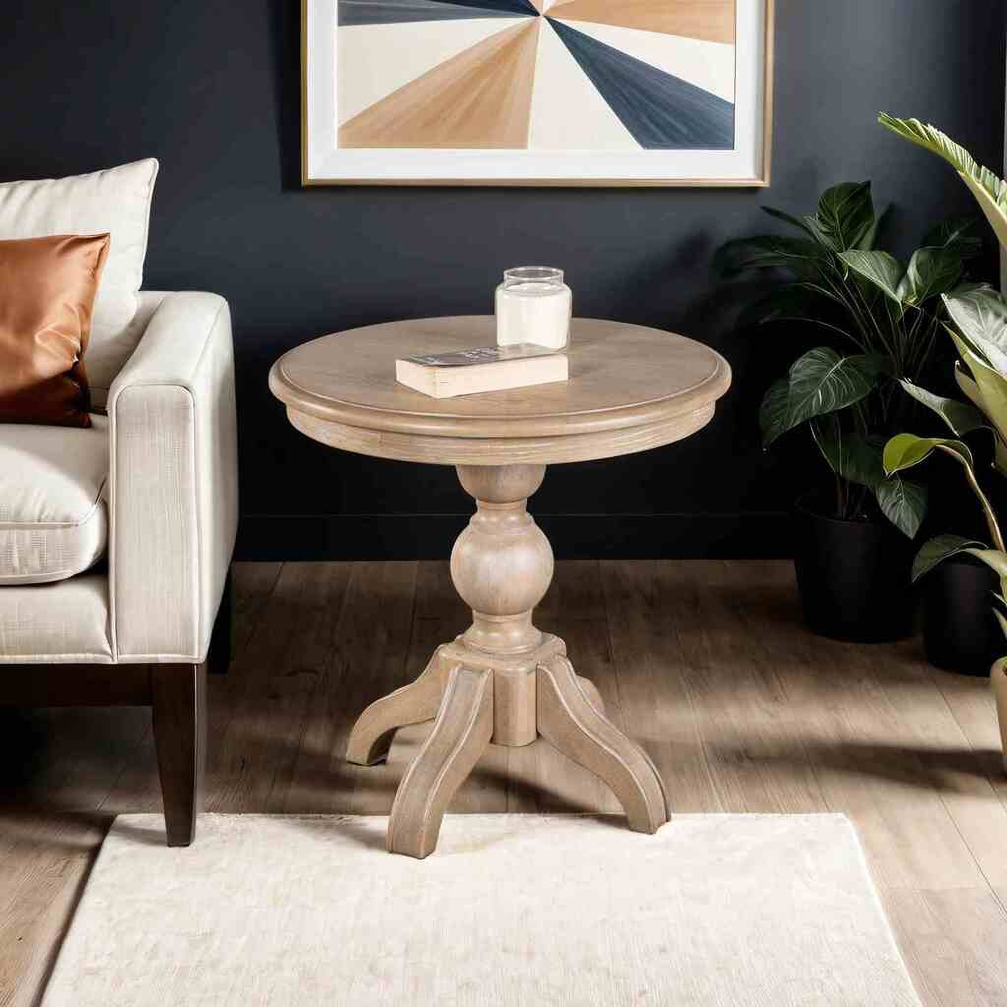 The appearance of Chesapeake Round End Table In Light White Wash designed by Furniture of America in the transitional interior design. This light white wash piece of furniture was selected by 1StopBedrooms from Chesapeake Collection to add a touch of cosiness and style into your home. Sku: FM49000AK-ER. Material: Solid Rubberwood.