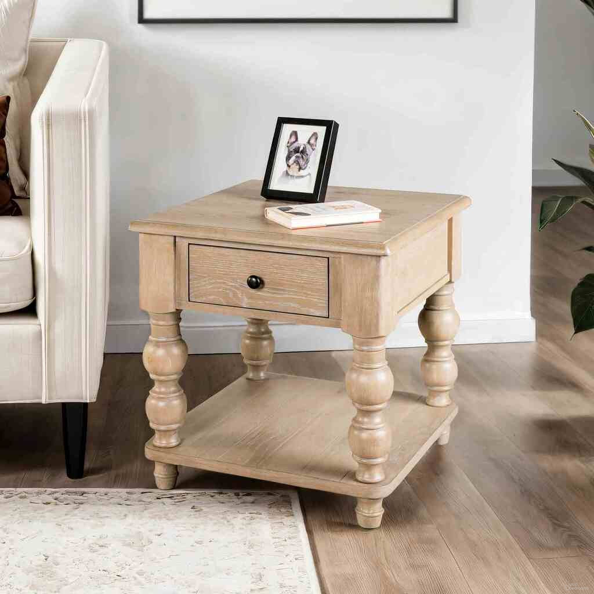 The appearance of Chesapeake Square End Table In Light White Wash designed by Furniture of America in the transitional interior design. This light white wash piece of furniture was selected by 1StopBedrooms from Chesapeake Collection to add a touch of cosiness and style into your home. Sku: FM49000AK-E. Material: Solid Rubberwood.