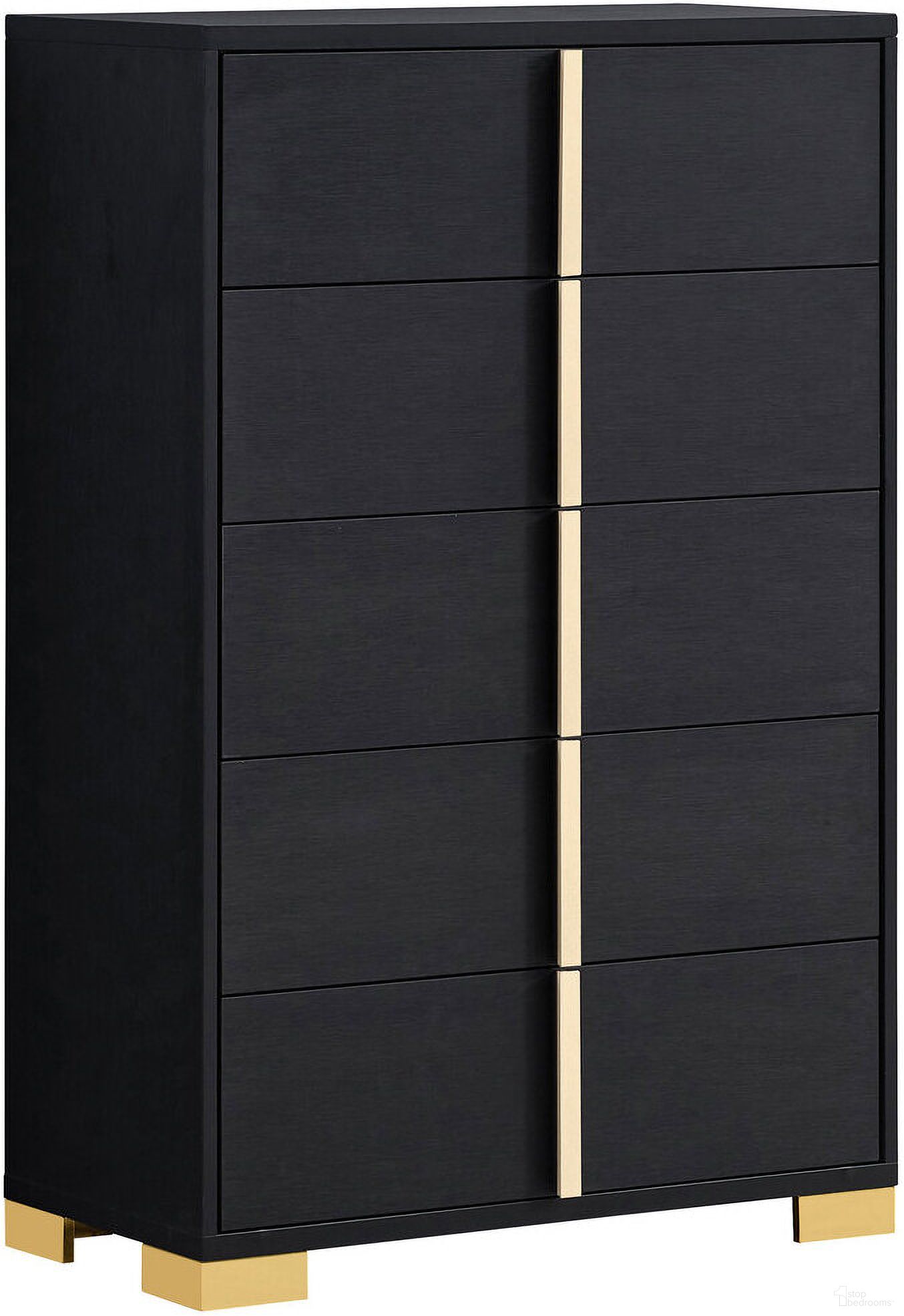 The appearance of Marceline 5-drawer Chest Black designed by Coaster in the modern / contemporary interior design. This black piece of furniture  was selected by 1StopBedrooms from Marceline Collection to add a touch of cosiness and style into your home. Sku: 222835. Material: Wood.