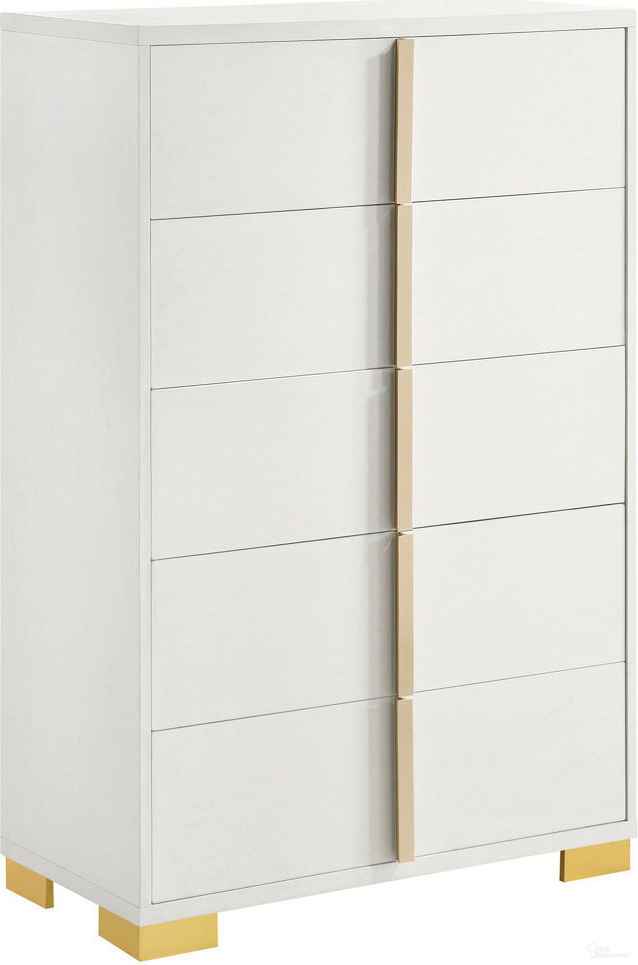 The appearance of Marceline 5-drawer Chest White designed by Coaster in the modern / contemporary interior design. This white piece of furniture was selected by 1StopBedrooms from Marceline Collection to add a touch of cosiness and style into your home. Sku: 222935. Material: Wood.
