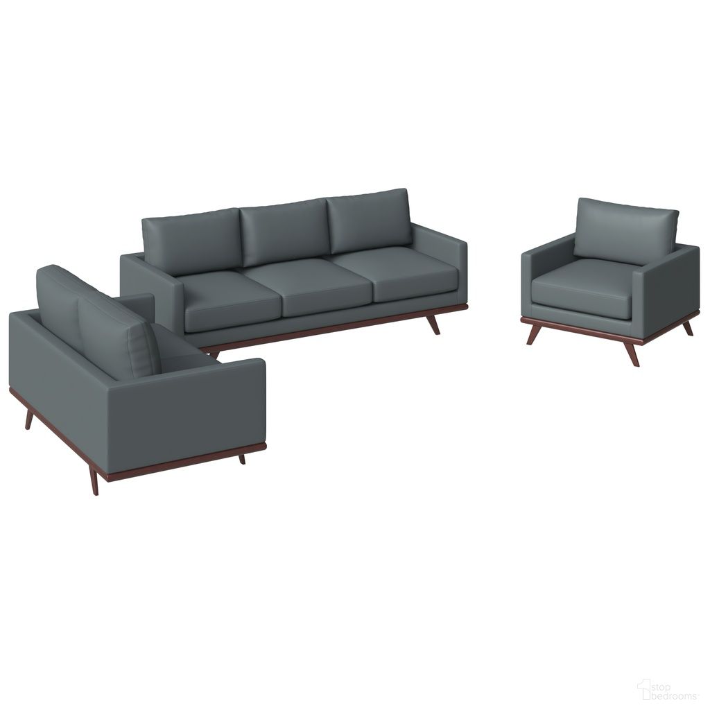 The appearance of Chester 3-Piece Leather Living Room Sofa Set with Birch Wood Base In Grey designed by LeisureMod in the modern / contemporary interior design. This grey piece of furniture was selected by 1StopBedrooms from Chester Collection to add a touch of cosiness and style into your home. Sku: CS33-58-83GR-L. Material: Leather.