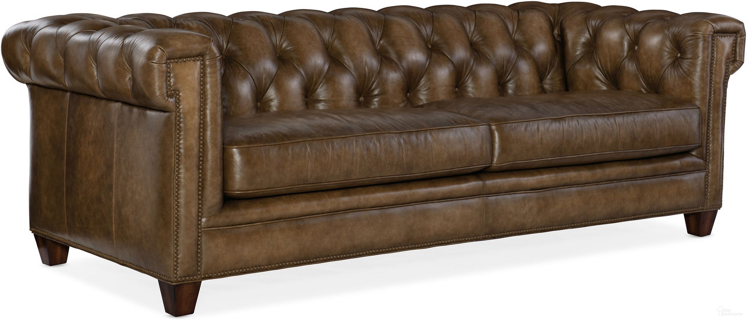 The appearance of SS Chester Dark Wood Finished Tufted Stationary Sofa designed by Hooker in the traditional interior design. This dark wood piece of furniture was selected by 1StopBedrooms from SS Collection to add a touch of cosiness and style into your home. Sku: SS195-03-083. Material: Leather.