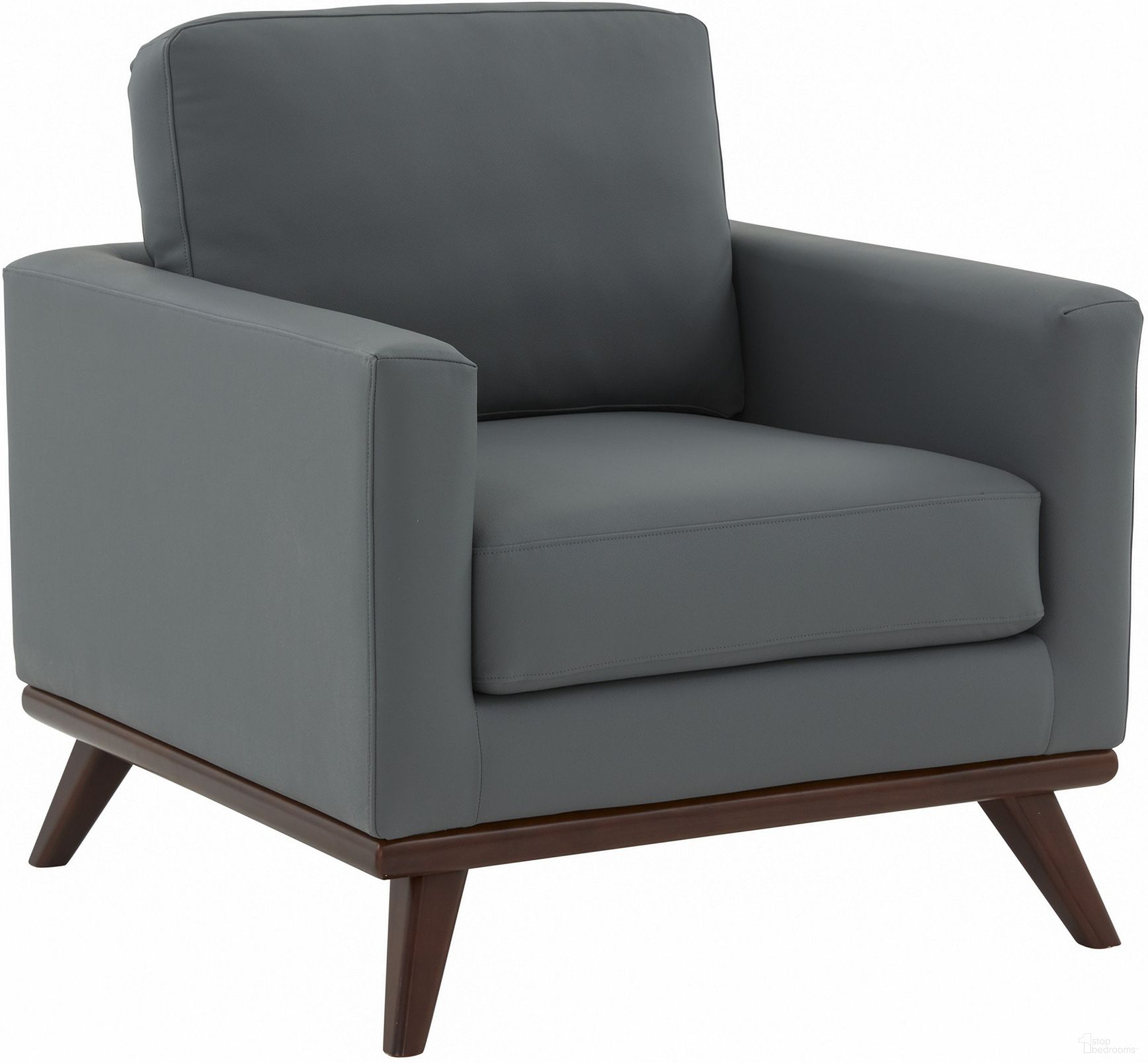 The appearance of Chester Leather Accent Arm Chair In Grey designed by LeisureMod in the modern / contemporary interior design. This grey piece of furniture was selected by 1StopBedrooms from Chester Collection to add a touch of cosiness and style into your home. Sku: CS33GR-L. Material: Leather.