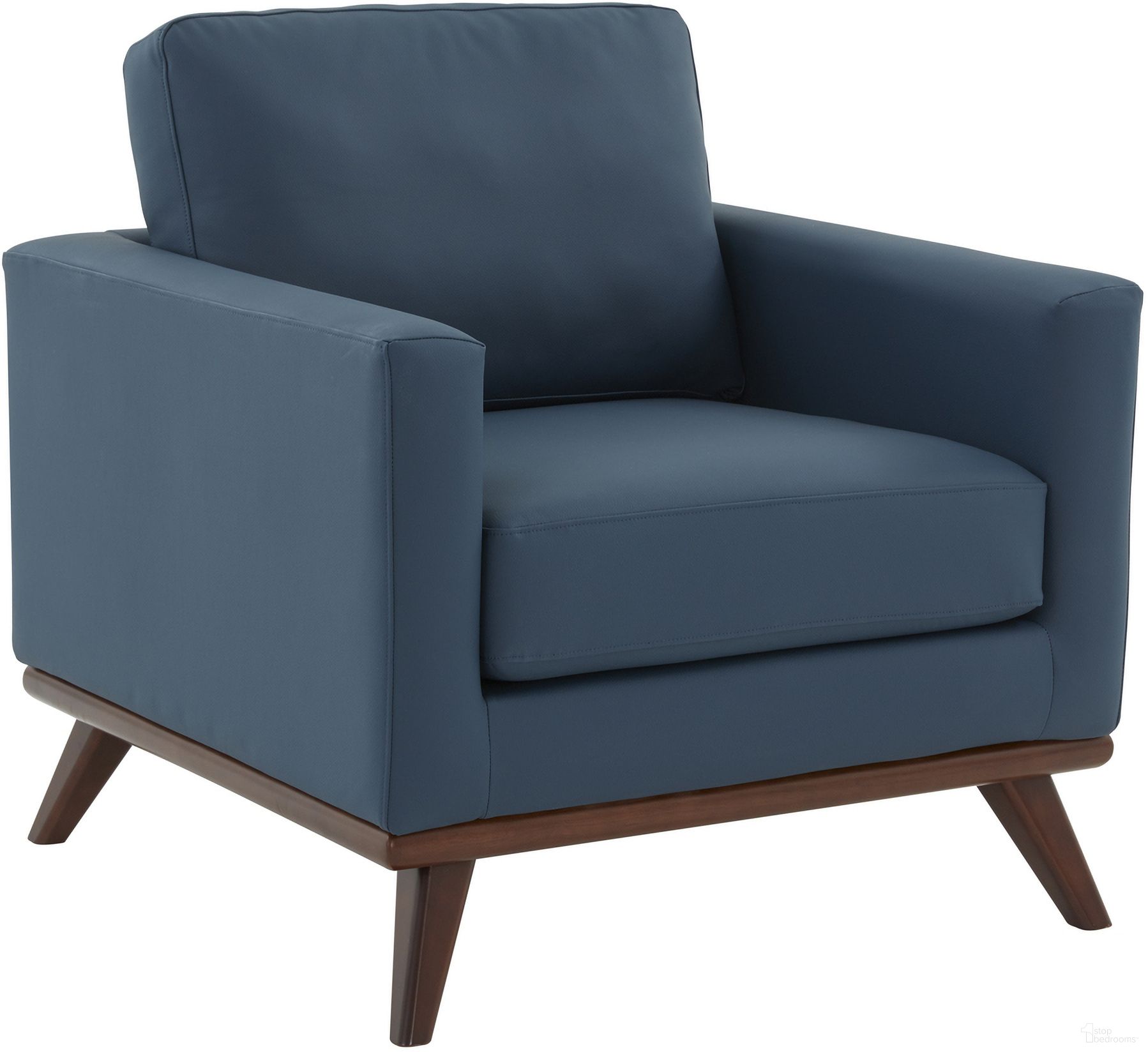 The appearance of Chester Leather Accent Arm Chair In Navy Blue designed by LeisureMod in the modern / contemporary interior design. This navy blue piece of furniture was selected by 1StopBedrooms from Chester Collection to add a touch of cosiness and style into your home. Sku: CS33NBU-L. Material: Leather.