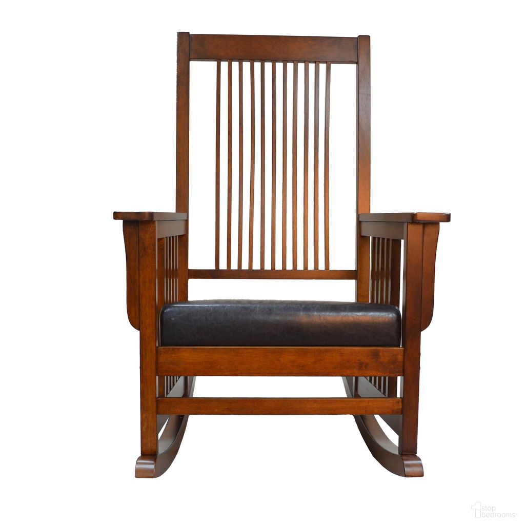 The appearance of Chestnut Mission Rocker In Brown Upholstery designed by Carolina Living in the modern / contemporary interior design. This chestnut and brown piece of furniture was selected by 1StopBedrooms from to add a touch of cosiness and style into your home. Sku: 4727-NC. Material: Foam.
