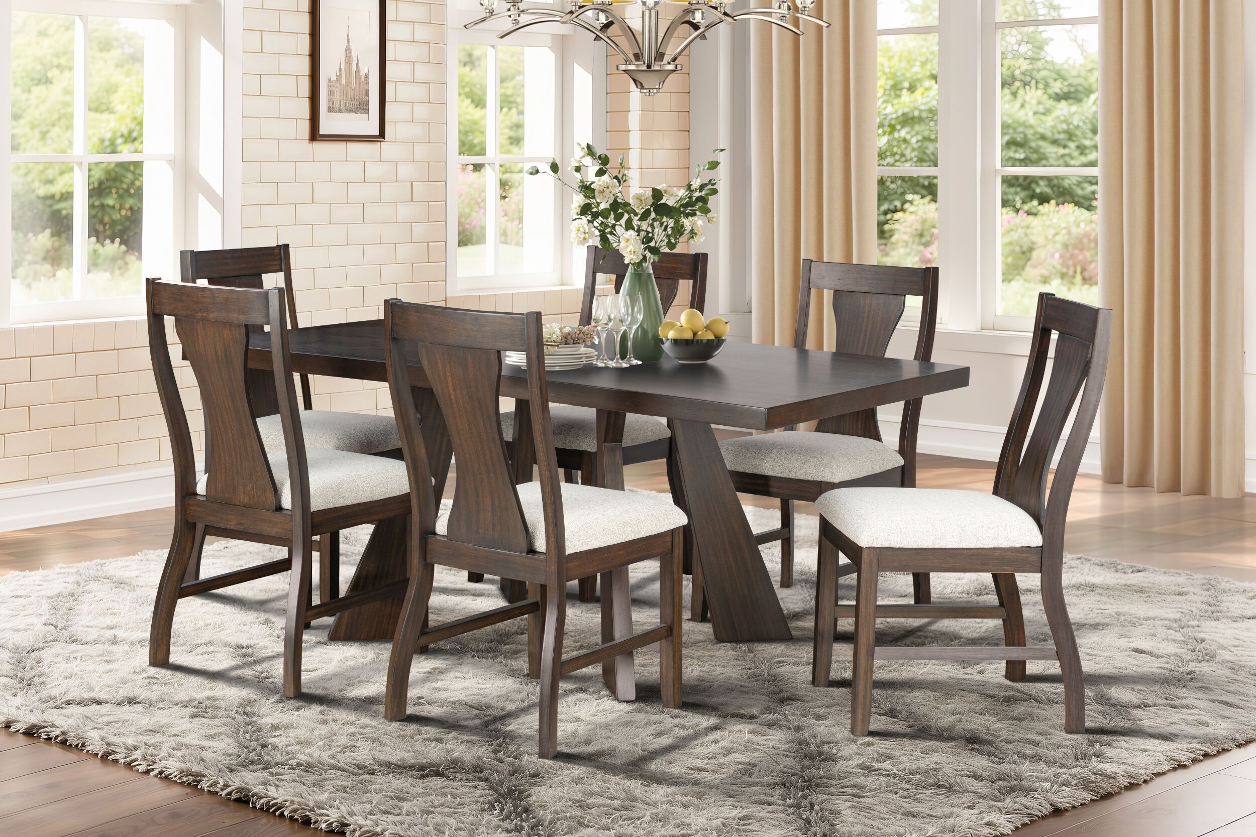 The appearance of Chestnut Ridge 72 Inch Dining Set In Brown designed by New Classic in the transitional interior design. This brown piece of furniture was selected by 1StopBedrooms from Chestnut Ridge Collection to add a touch of cosiness and style into your home. Sku: D4124-10;D4124-20. Table Base Style: Double Pedestal. Material: Wood. Table Top Shape: Rectangular. Size: 40" x 72".