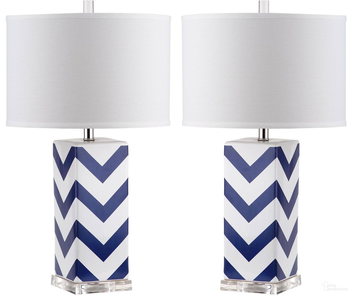 Chevron 27-Inch H Stripe Table Lamp in Navy Set of 2