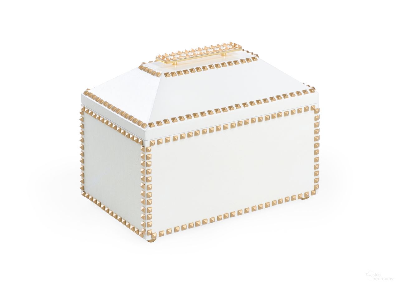 The appearance of Chic Studded Box In Cream and Gold designed by Chelsea House in the modern / contemporary interior design. This cream/gold piece of furniture  was selected by 1StopBedrooms from Shayla Copas Collection to add a touch of cosiness and style into your home. Sku: 385257. Material: Leather.