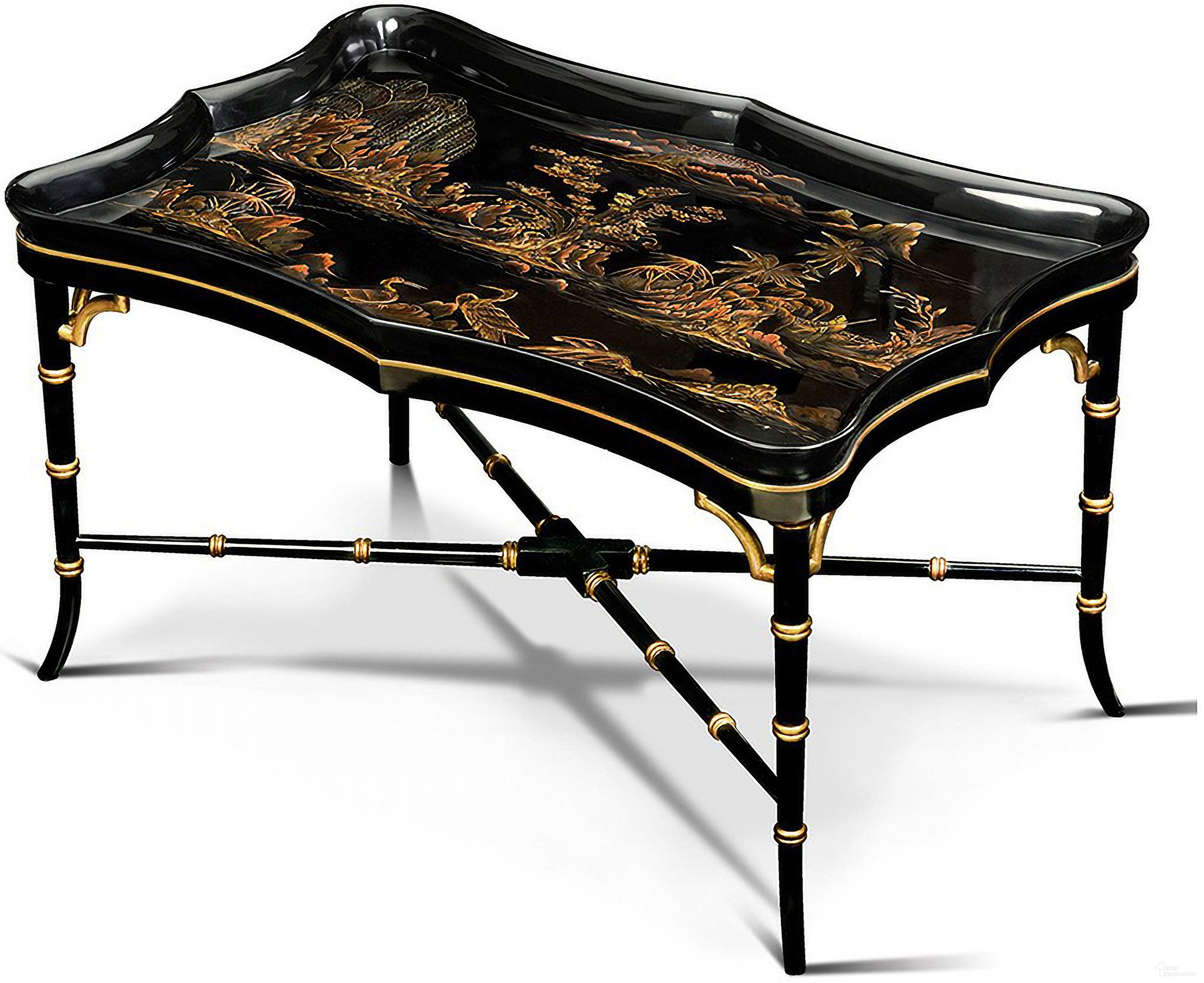 The appearance of Chinoiserie Cocktail Table In Black designed by Maitland-Smith in the modern / contemporary interior design. This black piece of furniture  was selected by 1StopBedrooms from Maitland Smith Collection to add a touch of cosiness and style into your home. Sku: 89-0607. Material: Wood.