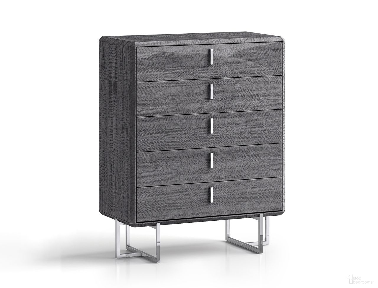 The appearance of Chloe 5 Drawers Chest of Drawer In Grey designed by Whiteline Modern Living in the modern / contemporary interior design. This grey piece of furniture was selected by 1StopBedrooms from Chloe Collection to add a touch of cosiness and style into your home. Sku: CD1888-GRY. Material: Stainless Steel.