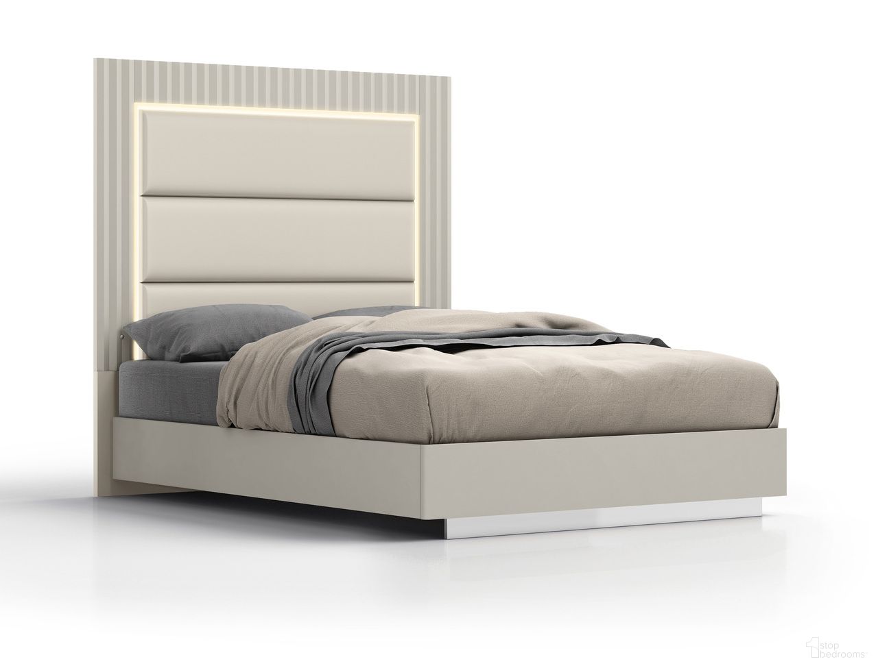 The appearance of Chloe Queen Upholstered Faux Leather Panel Bed with LED Light In Grey designed by Whiteline Modern Living in the modern / contemporary interior design. This grey piece of furniture  was selected by 1StopBedrooms from Chloe Collection to add a touch of cosiness and style into your home. Sku: BQ1888-GRY. Bed Type: Panel Bed. Material: Faux Leather. Bed Size: Queen.