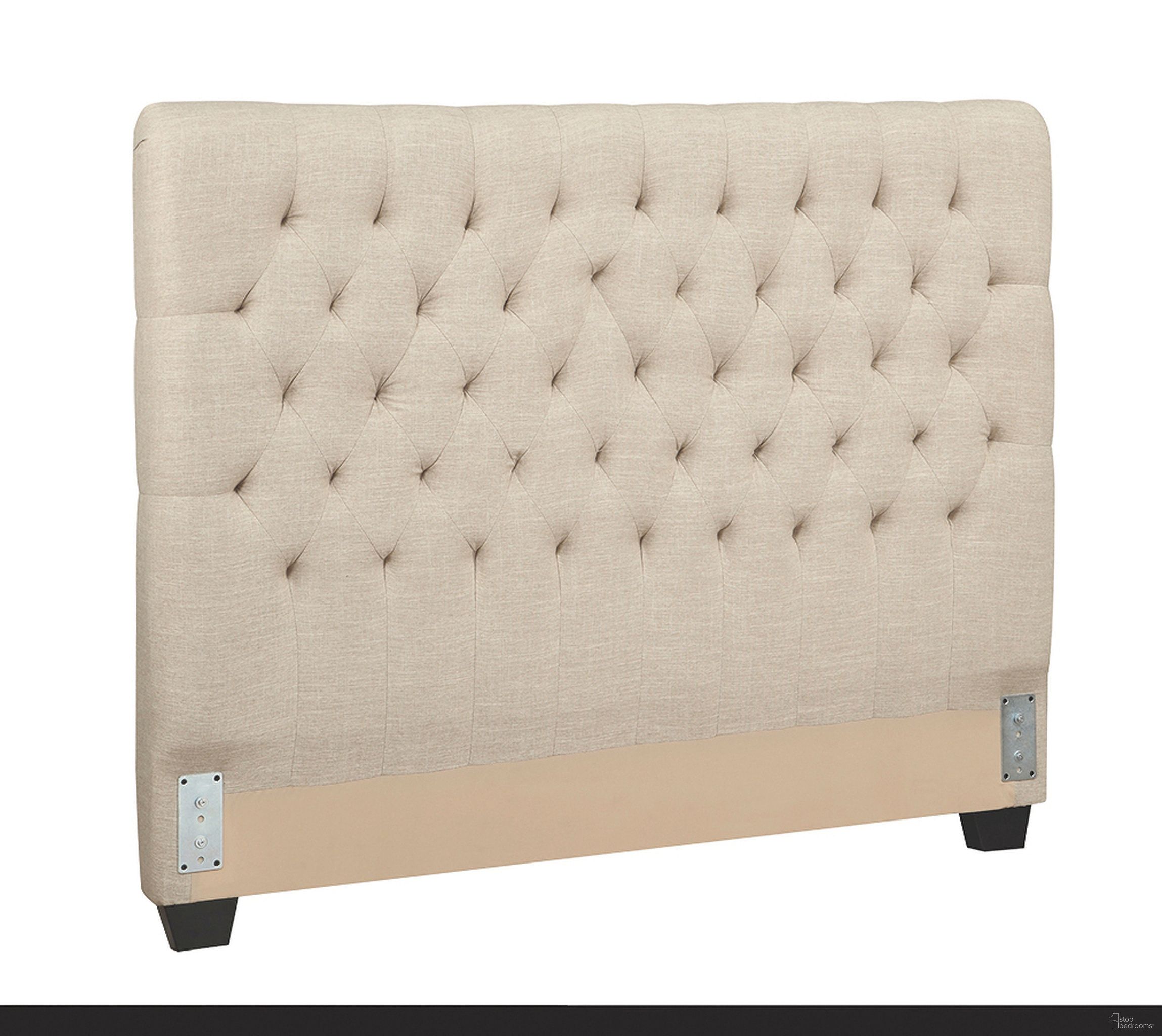 The appearance of Chloe Tufted Upholstered Queen Headboard Oatmeal designed by Coaster in the transitional interior design. This oatmeal piece of furniture  was selected by 1StopBedrooms from Chloe Collection to add a touch of cosiness and style into your home. Sku: 300007QB1. Material: Upholstered. Bed Size: Queen.