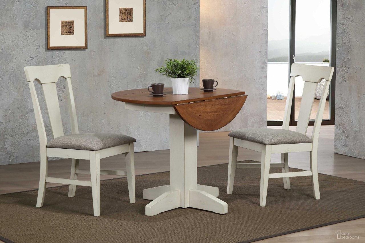The appearance of Choices Antique White 20 Inch Extendable Dining Room Set designed by ECI in the transitional interior design. This white piece of furniture was selected by 1StopBedrooms from Choices Collection to add a touch of cosiness and style into your home. Sku: 0733-20-DLT;0733-20-DLB;0739-20-S1. Table Base Style: Pedestal. Table Top Shape: Round. Material: Wood. Size: 36".