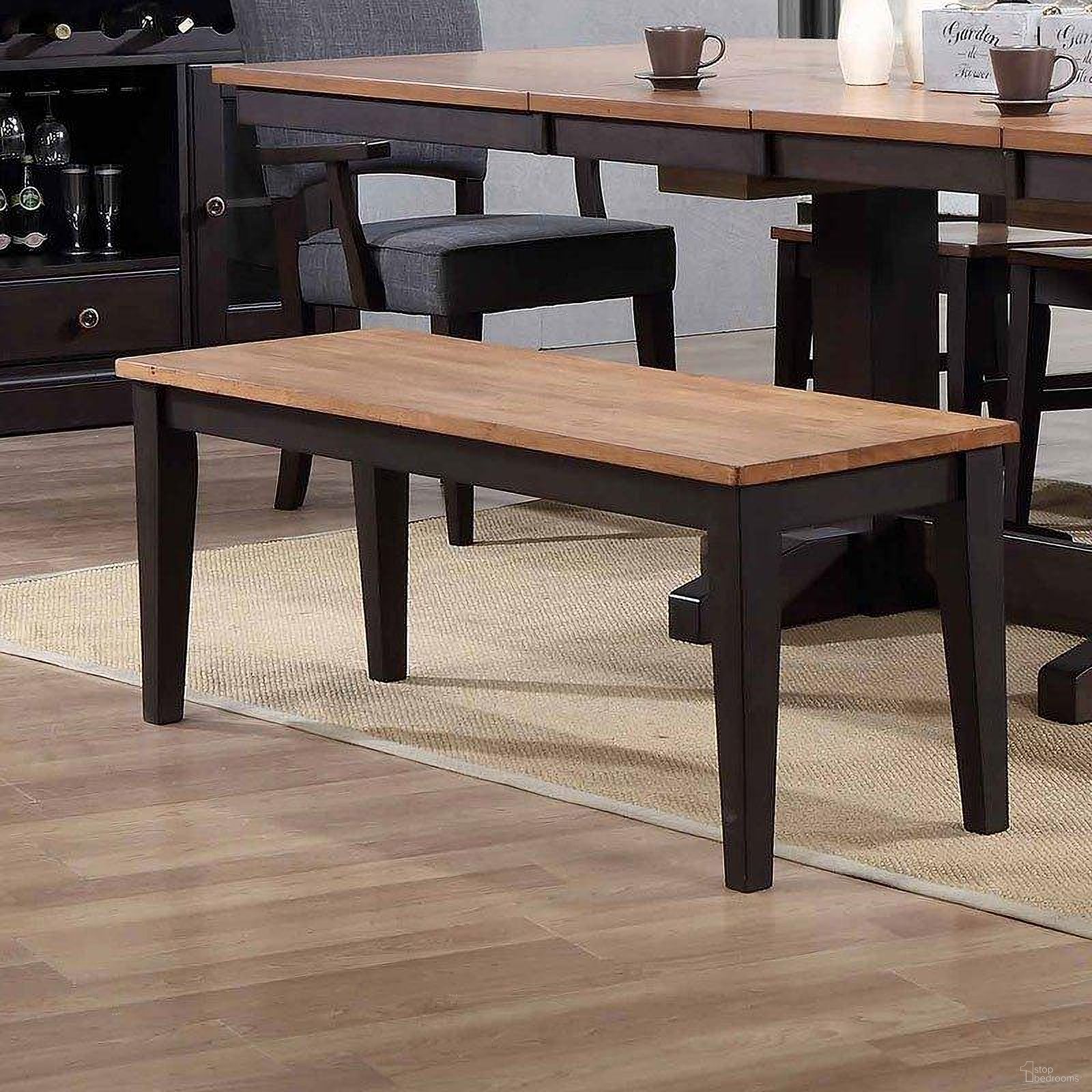 The appearance of Choices Black Oak Dining Bench designed by ECI in the transitional interior design. This black piece of furniture  was selected by 1StopBedrooms from Choices Collection to add a touch of cosiness and style into your home. Sku: 0733-50-BN. Material: Wood.