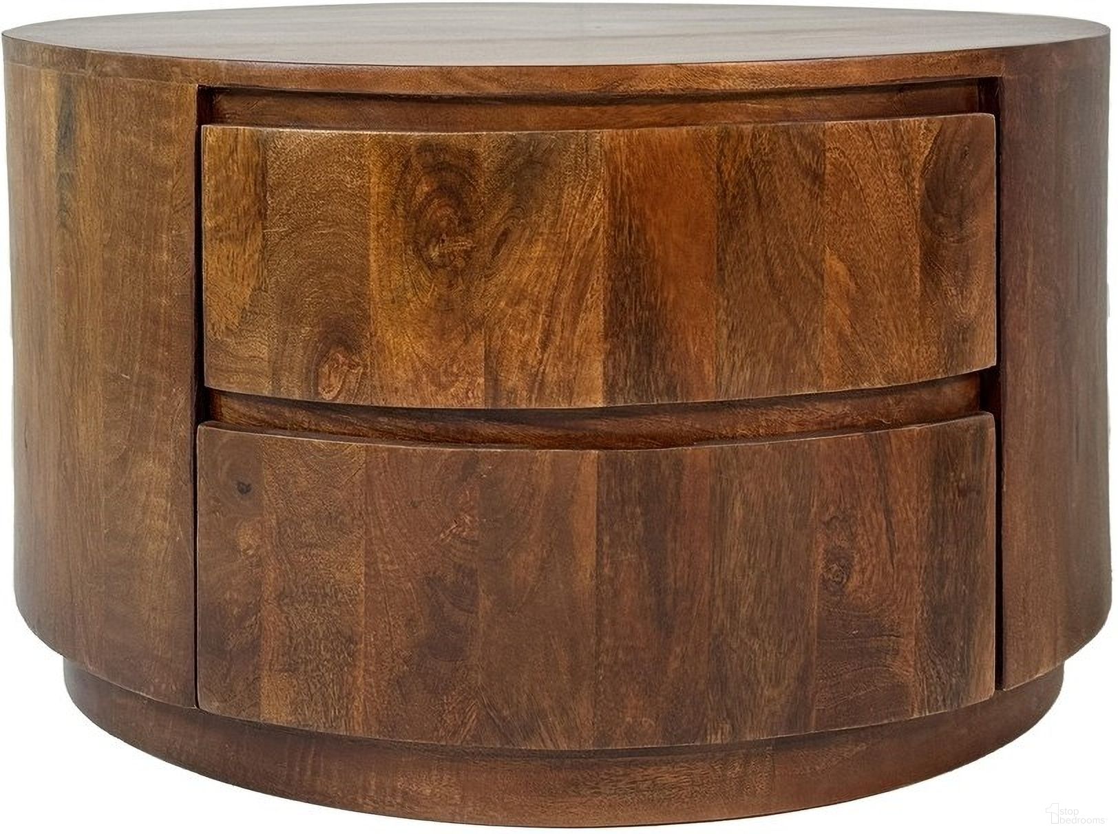 Christa 2-Drawer 30 Inch Round Coffee Table In Chestnut