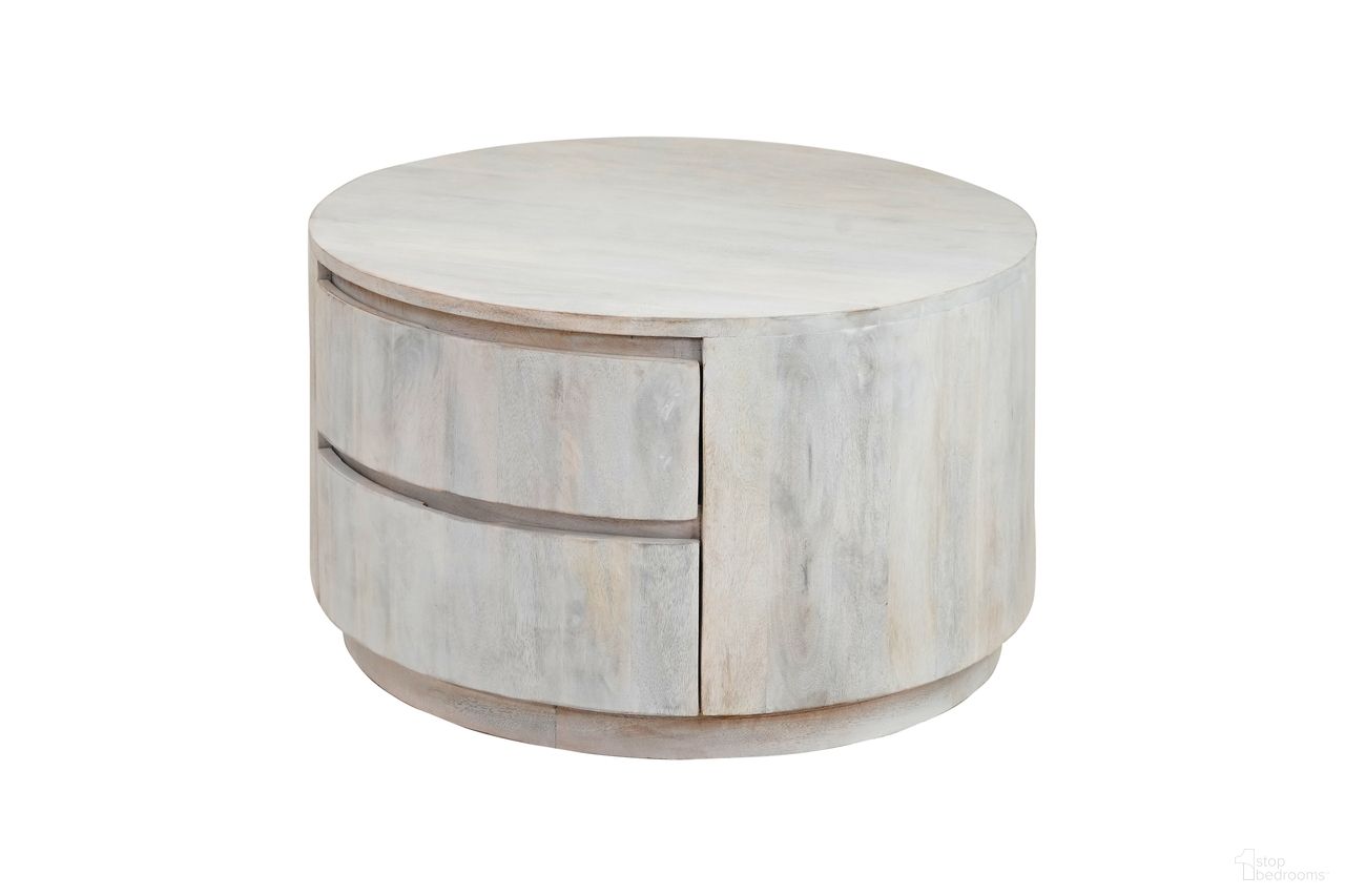 Christa 2-Drawer 30 Inch Round Coffee Table In Whitewash