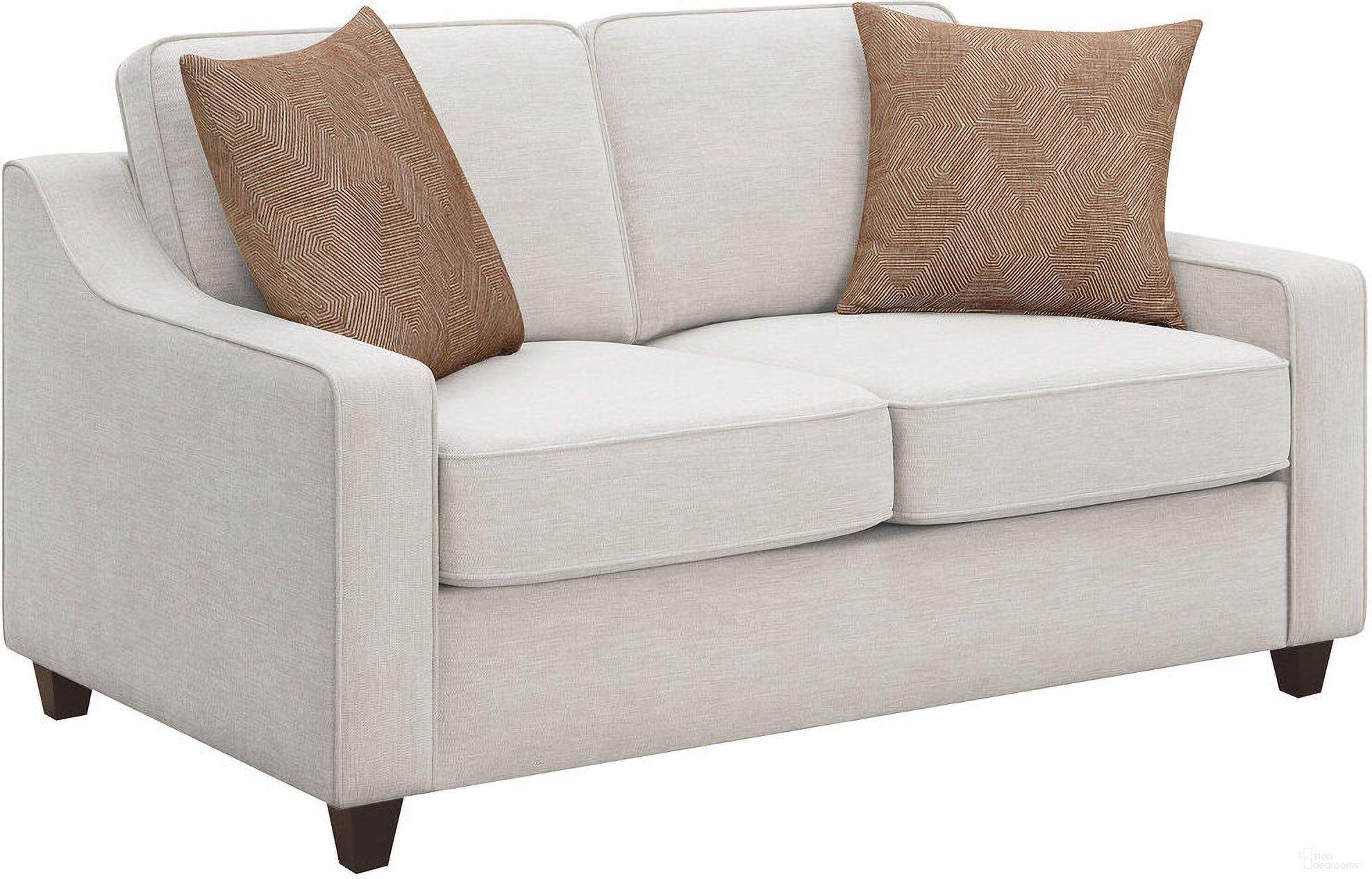 The appearance of Christine Upholstered Cushion Back Loveseat Beige designed by Coaster in the transitional interior design. This beige piece of furniture was selected by 1StopBedrooms from Christine Collection to add a touch of cosiness and style into your home. Sku: 552062. Material: Upholstered.