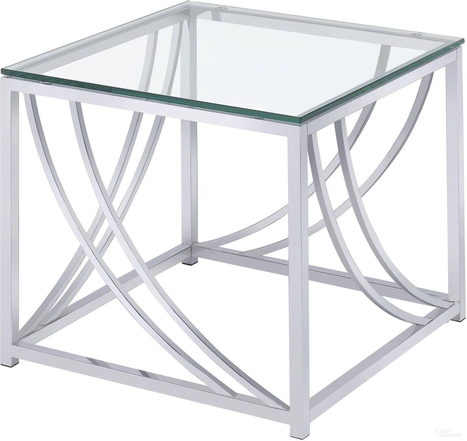 The appearance of Lille Glass Top Square End Table Accents Chrome designed by Coaster in the modern / contemporary interior design. This chrome piece of furniture  was selected by 1StopBedrooms from Lille Collection to add a touch of cosiness and style into your home. Sku: 720497. Material: Metal.