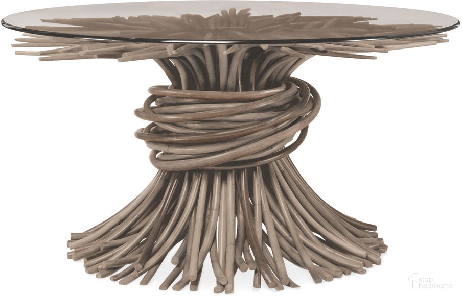 The appearance of Chronograph Knot Dining Table In Grey designed by Century Furniture in the modern / contemporary interior design. This grey piece of furniture  was selected by 1StopBedrooms from Curate Collection to add a touch of cosiness and style into your home. Sku: CT2035B-GR;CTGLASS-60. Table Base Style: Pedestal. Table Top Shape: Round. Material: Rattan. Size: 60".