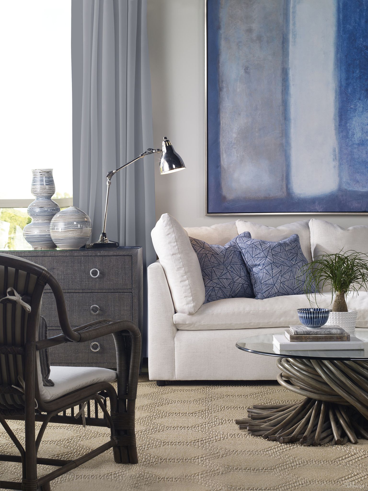 The appearance of Chronograph Knot Occasional Table Set In Grey designed by Century Furniture in the modern / contemporary interior design. This grey piece of furniture was selected by 1StopBedrooms from Curate Collection to add a touch of cosiness and style into your home. Sku: CT2037B-GR;CTGLASS-44;CT2036B-GR;CTGLASS-24. Material: Rattan.