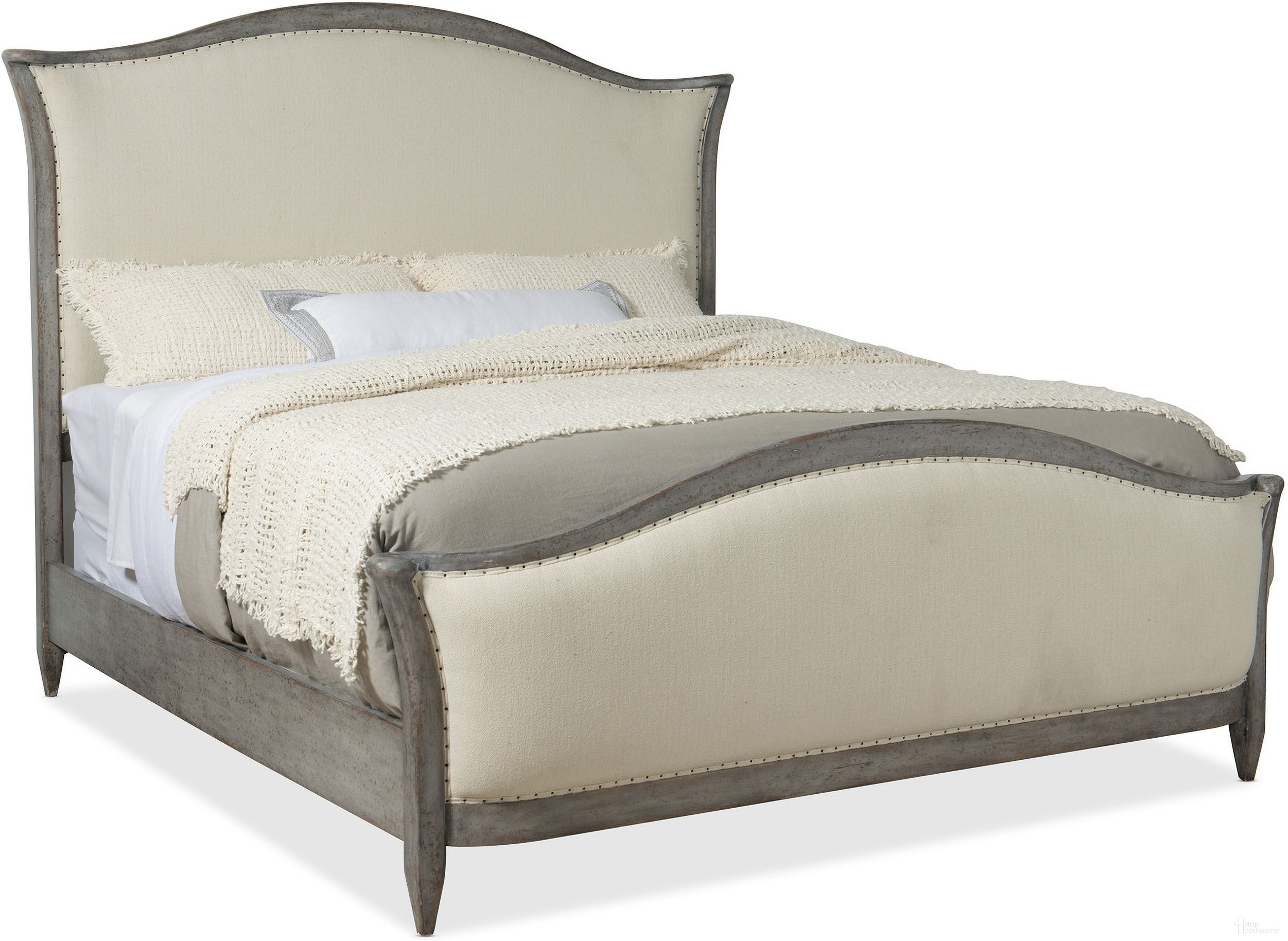 The appearance of Ciao Bella Queen Upholstered Bed In Beige and Gray designed by Hooker in the transitional interior design. This beige and gray piece of furniture was selected by 1StopBedrooms from Ciaobella Collection to add a touch of cosiness and style into your home. Sku: 5805-90851-96;5805-90852-96;5805-90853-96. Material: Fabric. Bed Size: Queen. Bed Type: Upholstered Bed.
