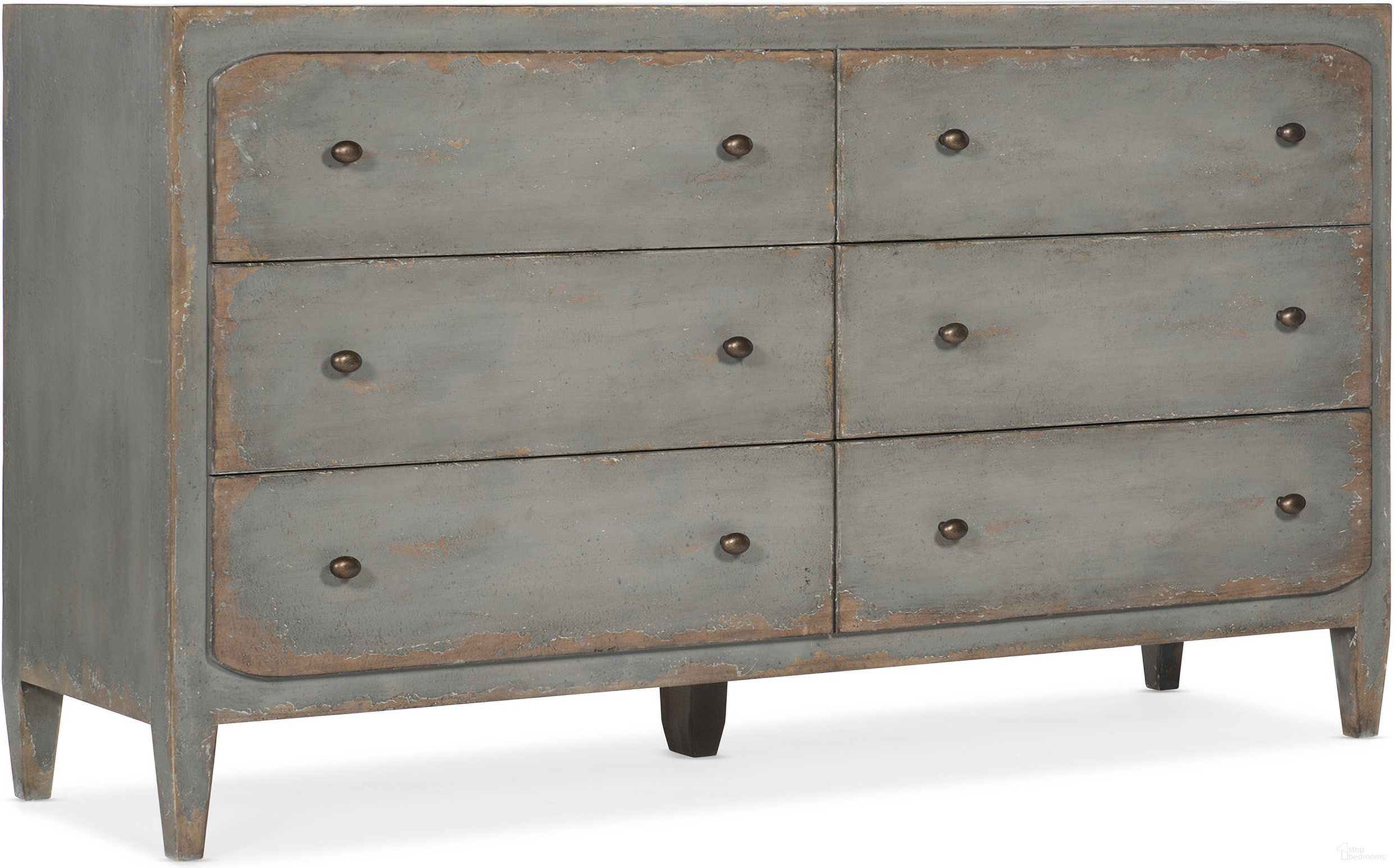 The appearance of Ciao Bella Six-Drawer Dresser- Speckled Gray designed by Hooker in the transitional interior design. This gray piece of furniture was selected by 1StopBedrooms from Ciaobella Collection to add a touch of cosiness and style into your home. Sku: 5805-90002-95. Material: Maple.