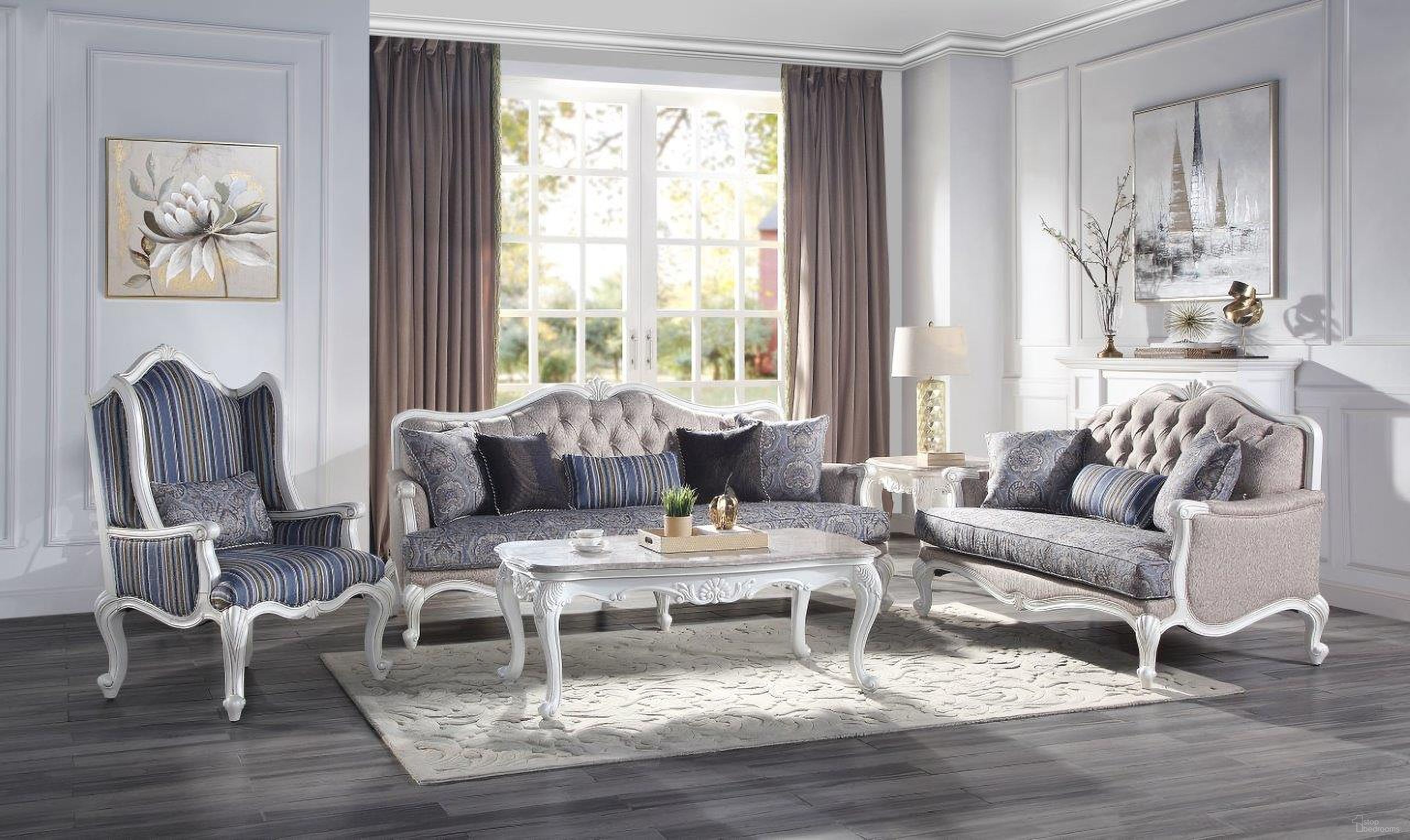 The appearance of Ciddrenar Living Room Set In White designed by ACME in the transitional interior design. This white piece of furniture was selected by 1StopBedrooms from Ciddrenar Collection to add a touch of cosiness and style into your home. Sku: 54310;54311. Material: Wood.