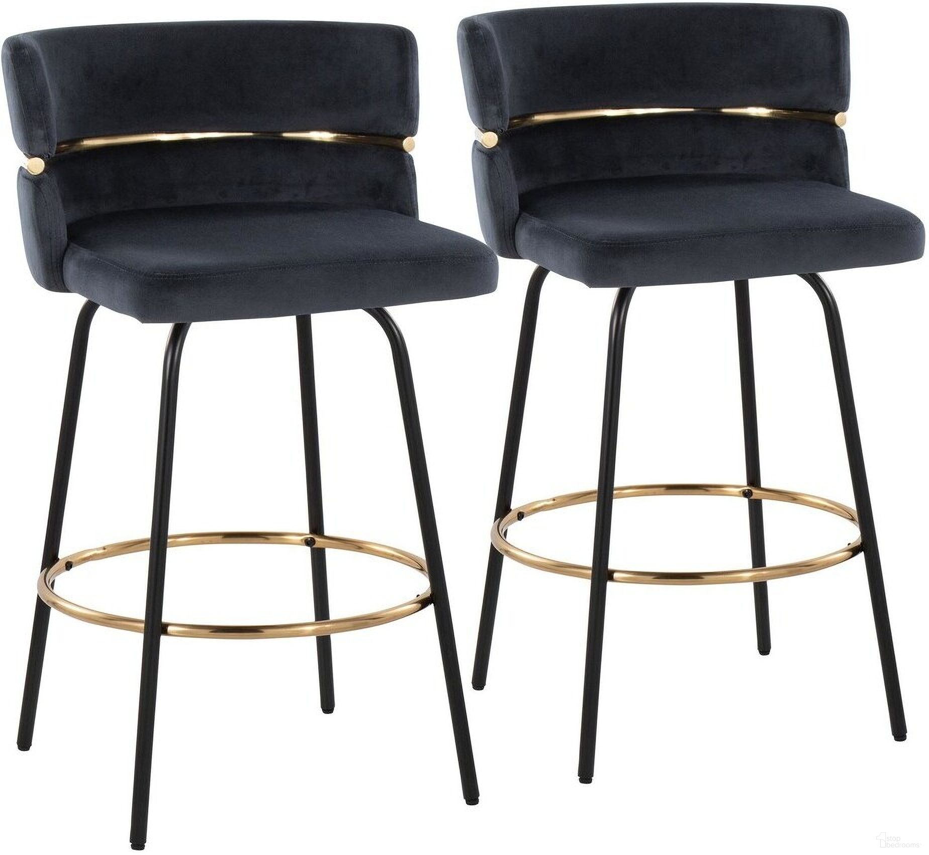 The appearance of Cinch Claire 26 Inch Fixed Height Counter Stool Set of 2 In Black/Gold designed by Lumisource in the modern / contemporary interior design. This black piece of furniture  was selected by 1StopBedrooms from Cinch Collection to add a touch of cosiness and style into your home. Sku: B26-CINCHV-CLARG2 BKAUBK2. Material: Metal.