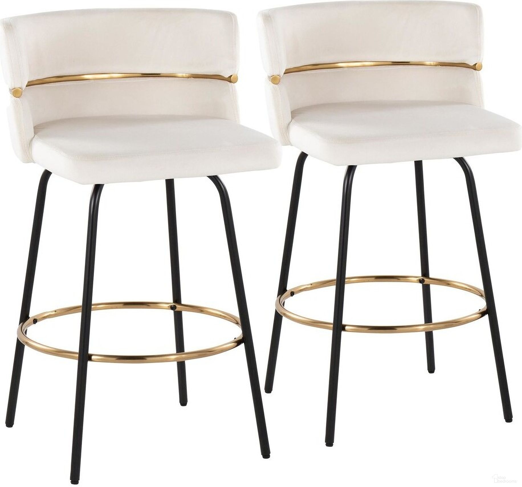 The appearance of Cinch Claire 26 Inch Fixed Height Counter Stool Set of 2 In Cream/Gold/Black designed by Lumisource in the modern / contemporary interior design. This cream piece of furniture was selected by 1StopBedrooms from Cinch Collection to add a touch of cosiness and style into your home. Sku: B26-CINCHV-CLARG2 BKAUCR2. Material: Metal.